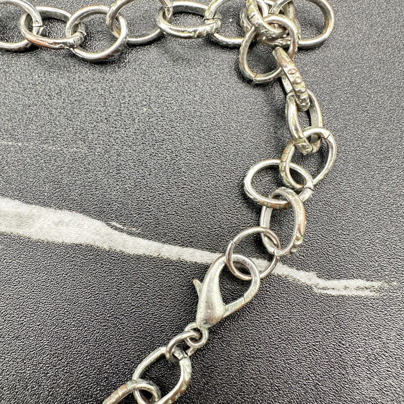 Vintage Silver Tone Chunky Chain Necklace Textured Pave Links Choker Style 19 in - Thumbnail 9