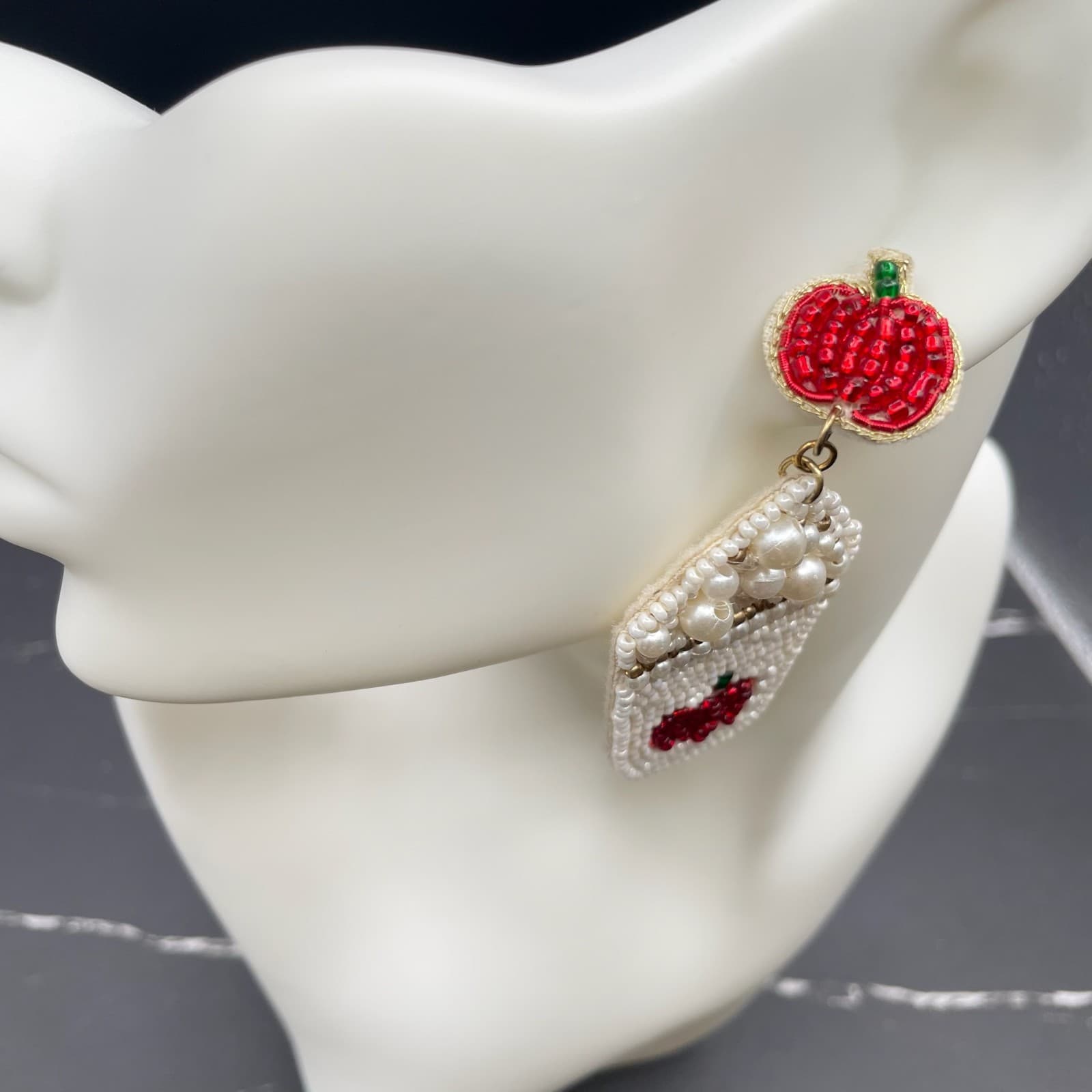 Contemporary White Classic Fashion Pumpkin Spice Latte Beaded Dangle Earrings - Thumbnail 9