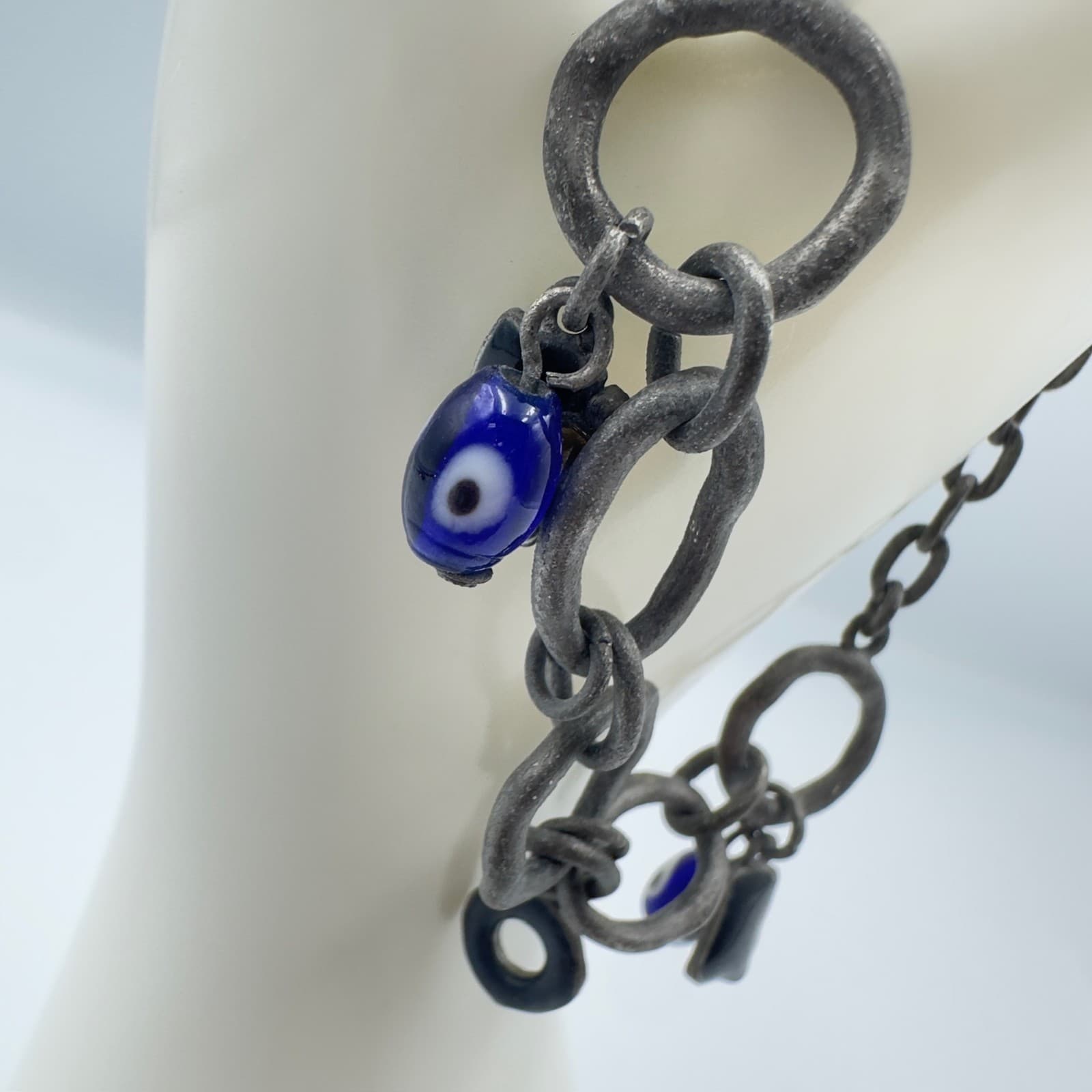 Rustic Evil Eye Dangle Chain Bracelet Boho Protection Style - Thumbnail 2