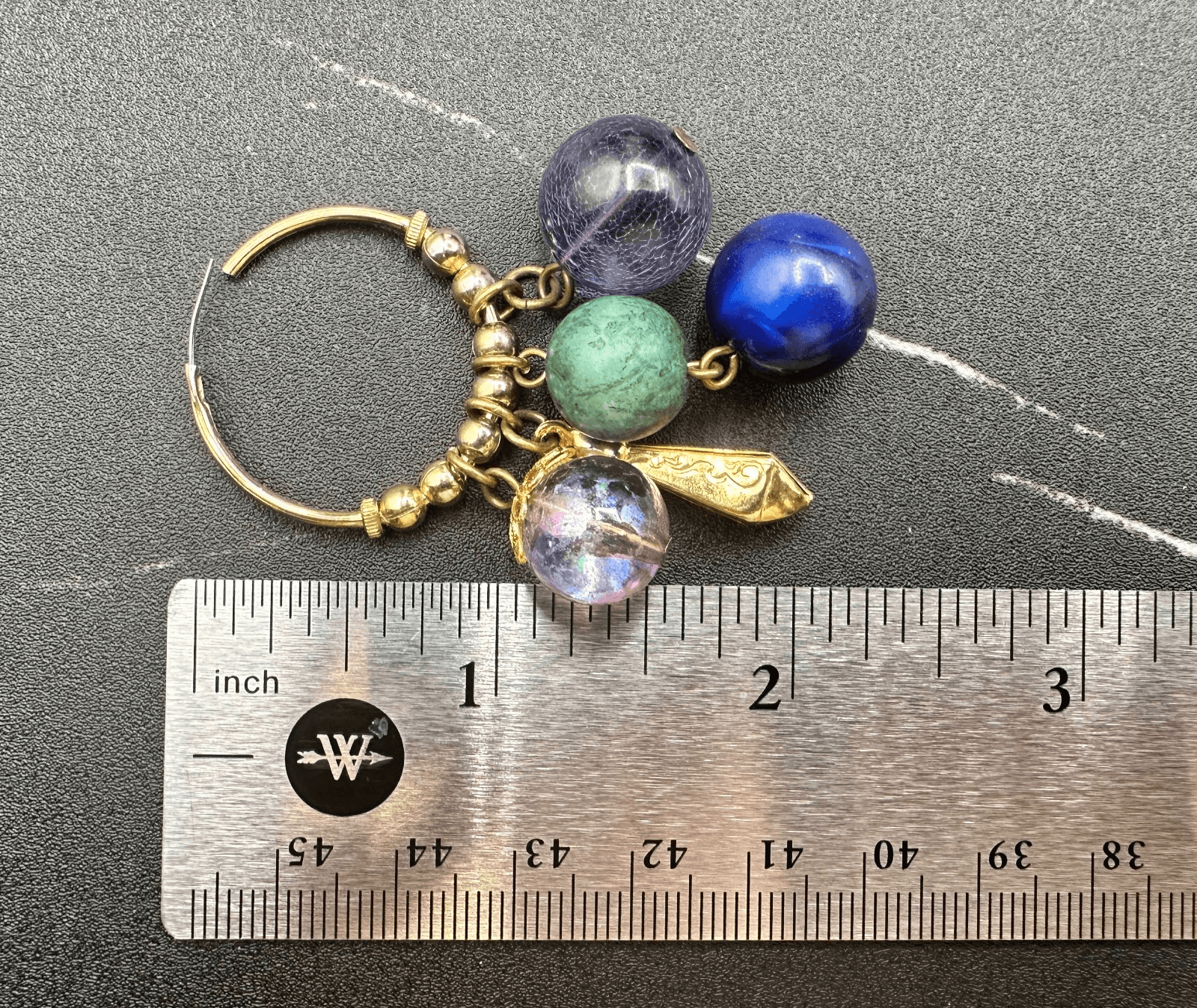 Vintage Gold Tone Chandelier Hoop Earrings Multi Bead Charm Dangle Drop - Thumbnail 2