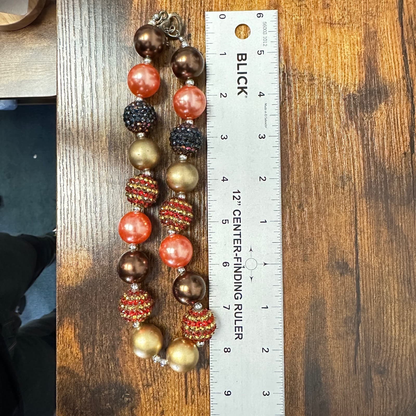 Chunky Beaded Statement Necklace Gold Brown Coral Rhinestone Retro - Thumbnail 4