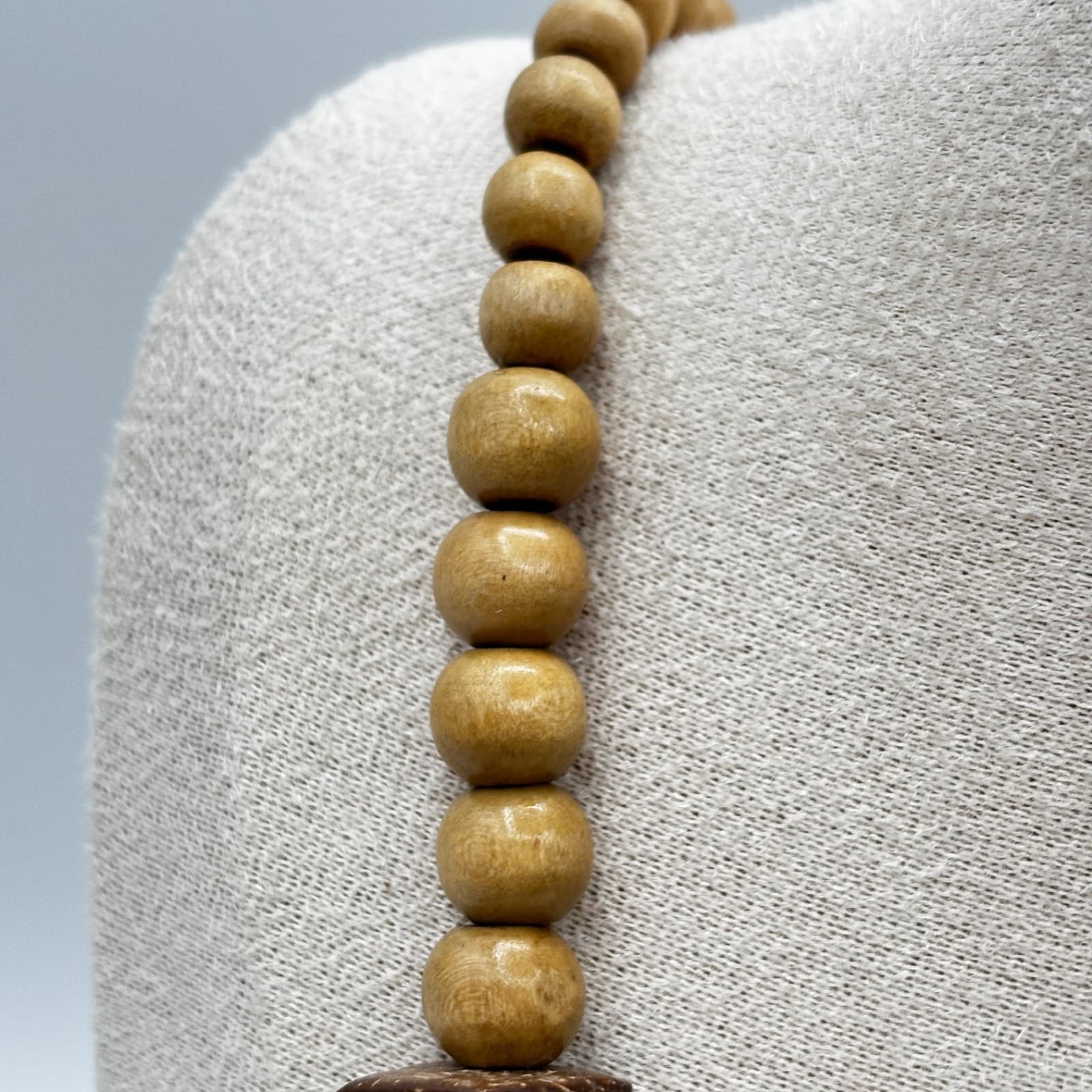 Vintage Chunky Wood Beaded Necklace Brown Amber Tribal Boho Statement - Thumbnail 7