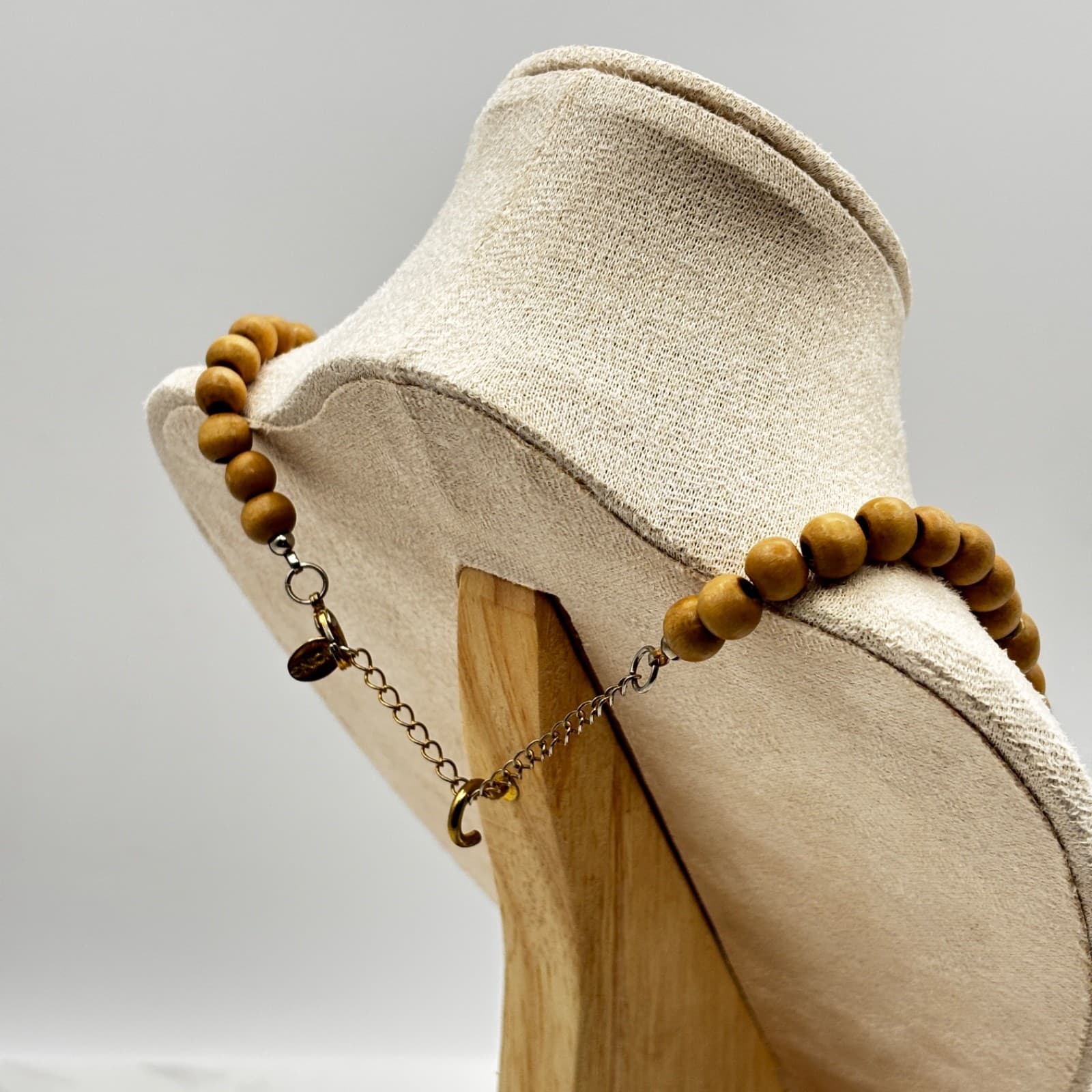 Vintage Chunky Wood Beaded Necklace Brown Amber Tribal Boho Statement - Thumbnail 10