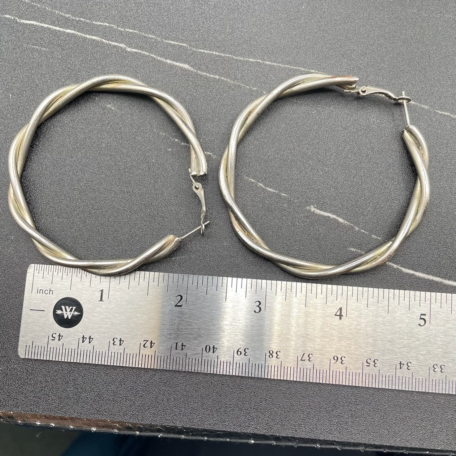 Vintage Retro Silver-Tone Classic Puff Twist Wrapped Hoop Latch Back Earrings - Thumbnail 8