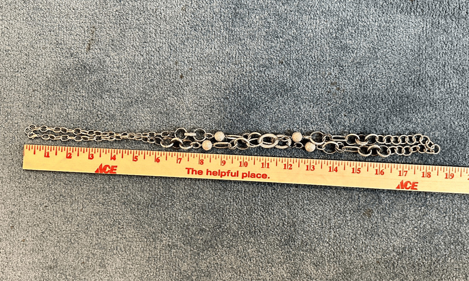 Vintage Silver Tone Chunky Chain Necklace Textured Pave Links Choker Style 19 in - Thumbnail 2