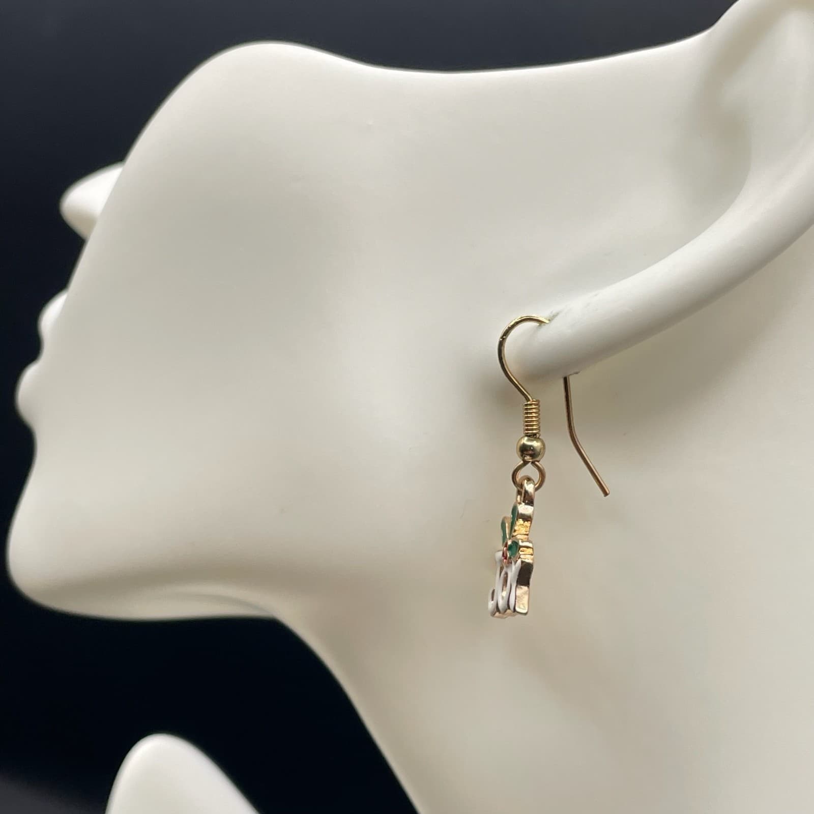 Contemporary Gold-Tone Christmas "Joy" Holly Dangle Drop French Hook Earrings - Thumbnail 6