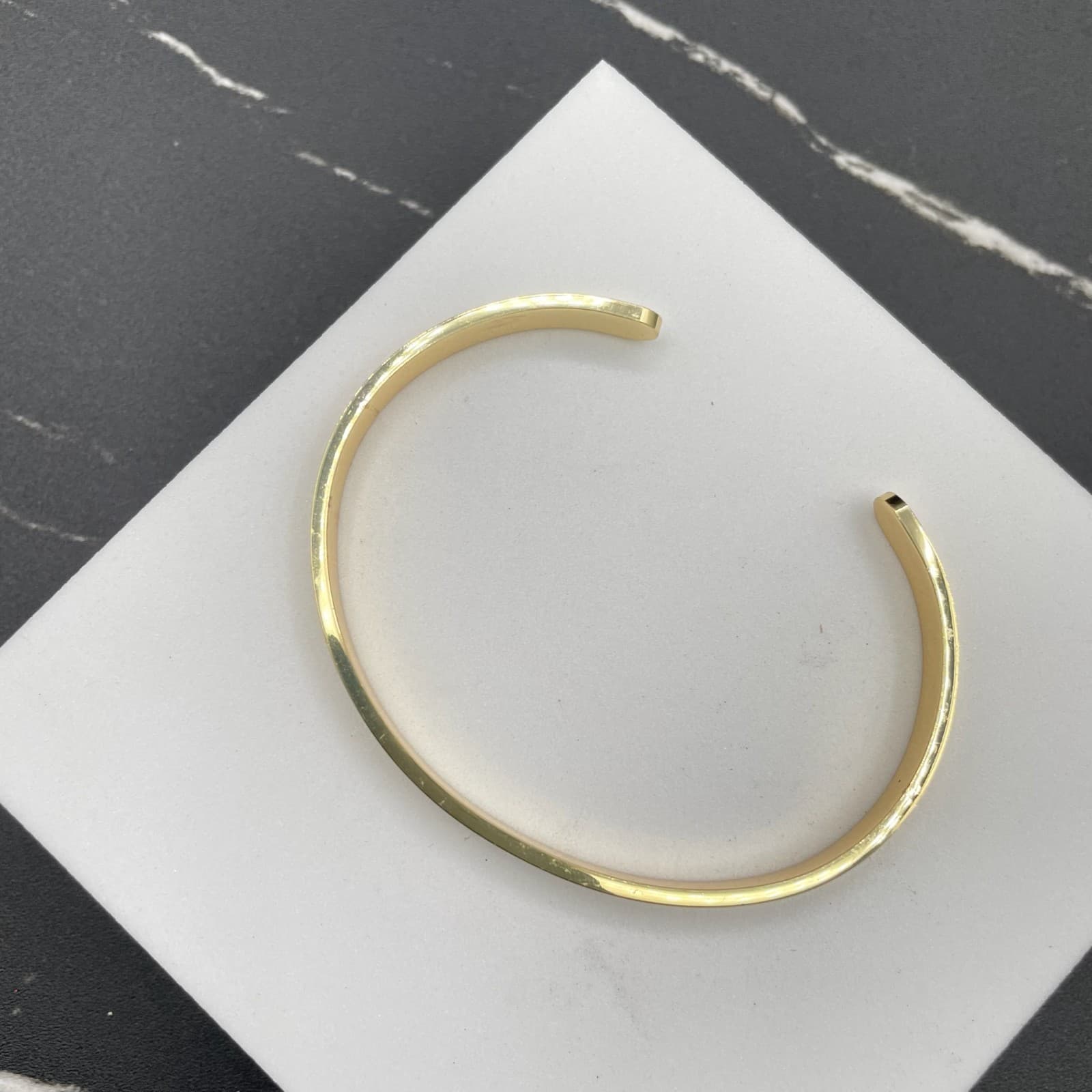 Gold-Tone Classic Fashion Shiny Metal Round-Ended Cuff Torque Slip-On Bracelet - Thumbnail 3