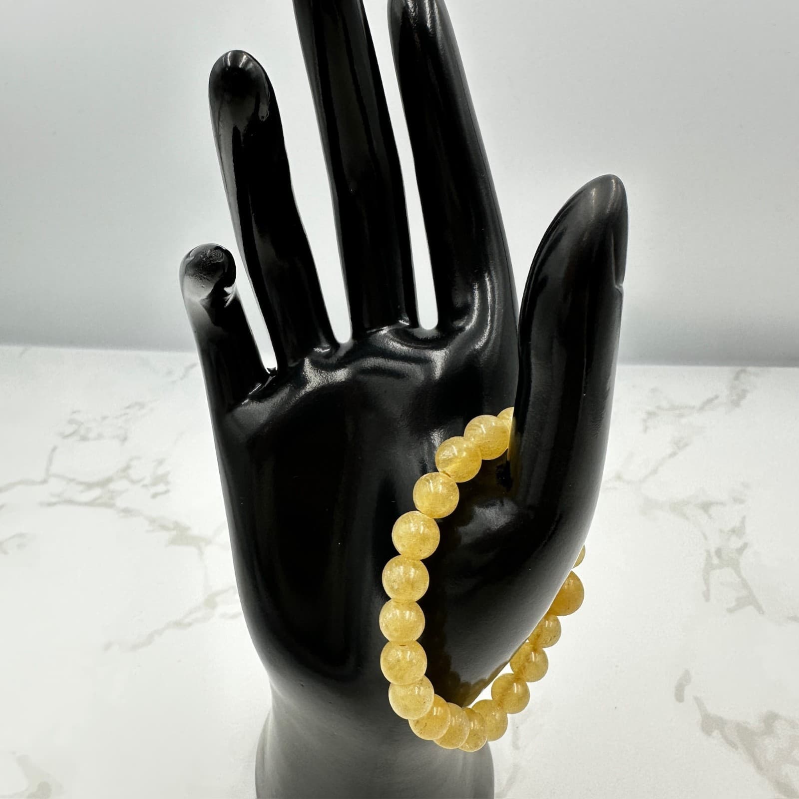 Vintage Amber Stone 5.5" Yellow Beaded Glossy Fashion Classic Baltic Bracelet - Thumbnail 2
