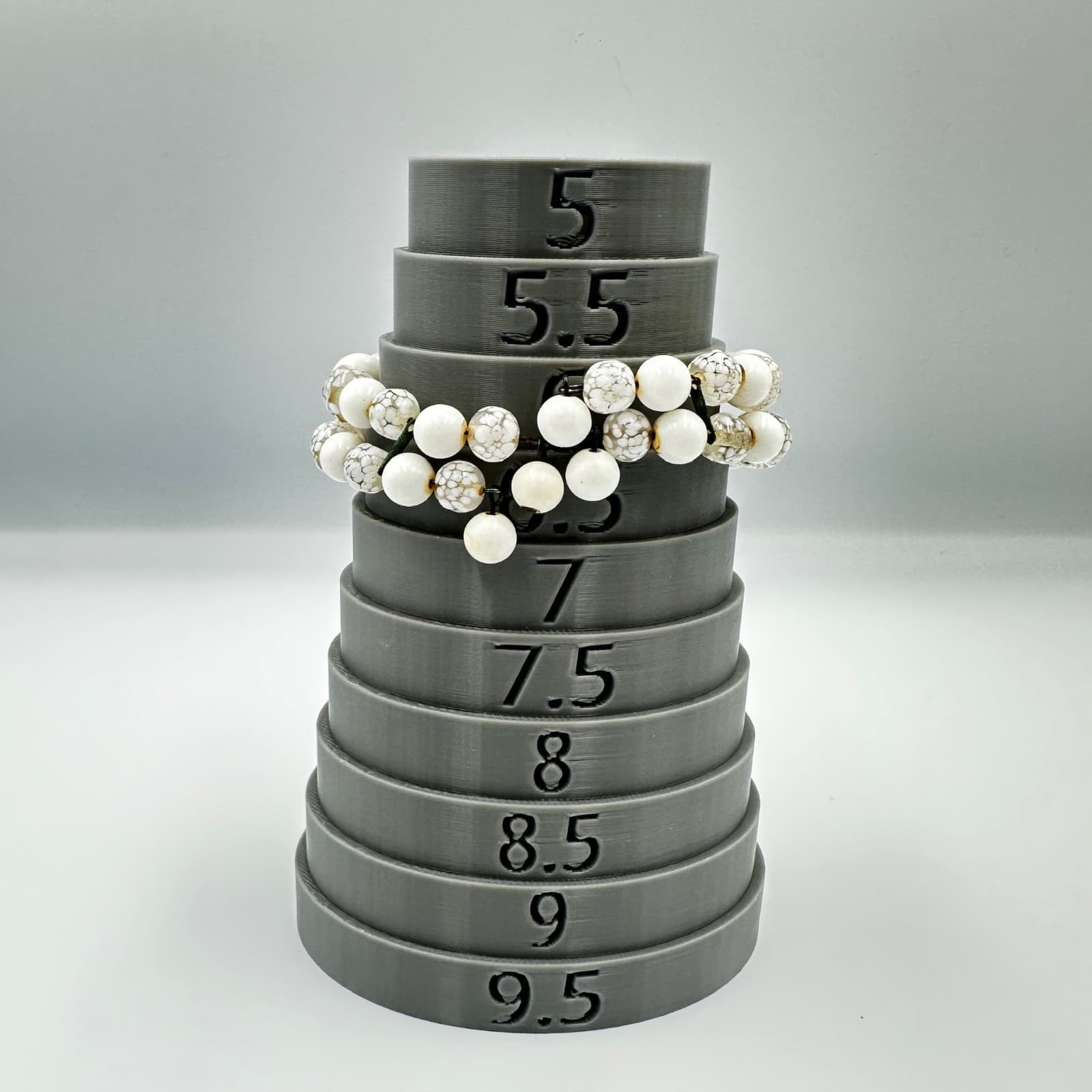 White Beaded Stretch Bracelet Set w/ Mosaic Accent Beads Y2K Chic - Thumbnail 6