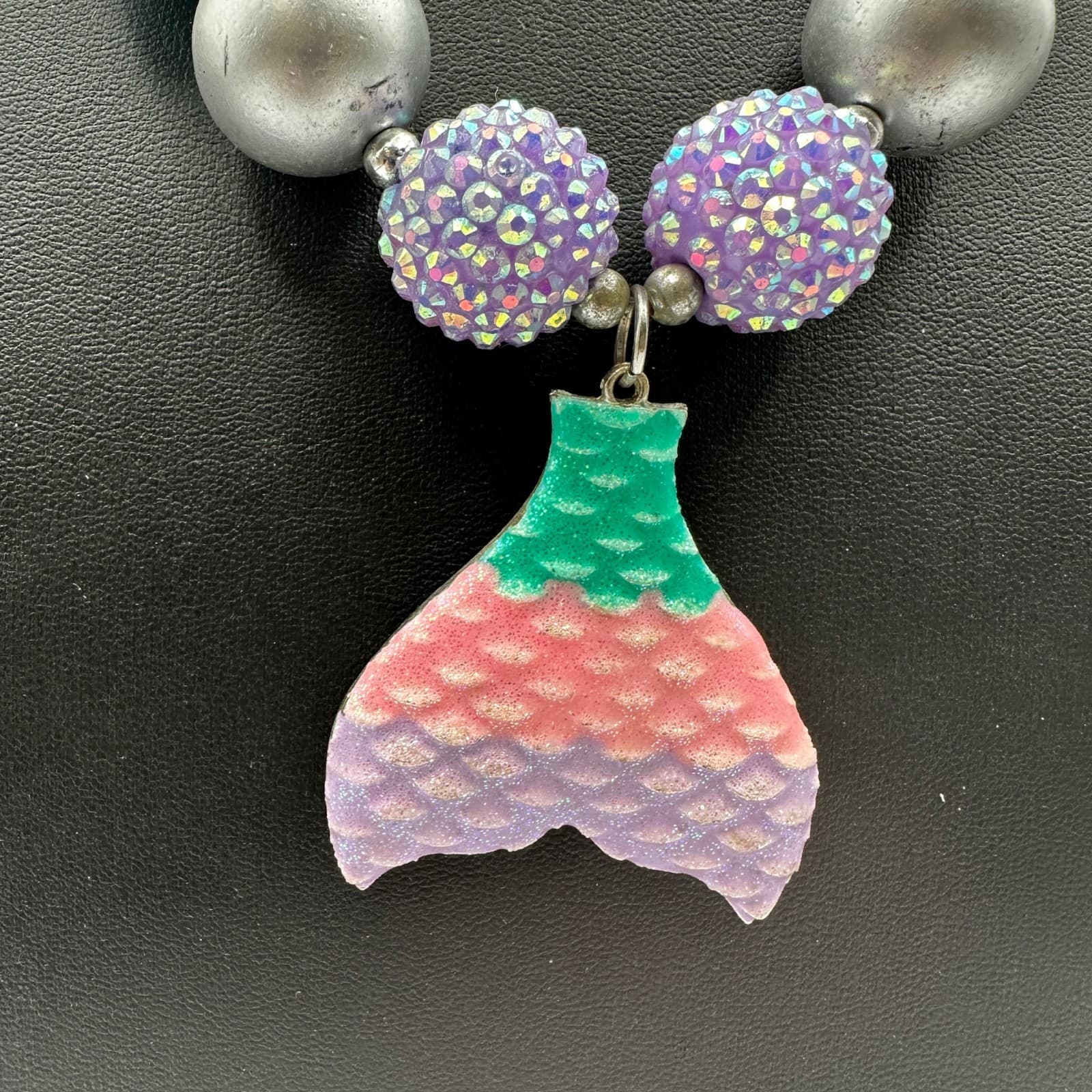Chunky Bubblegum Bead Mermaid Tail Necklace Aqua Purple Kids Jewelry Gift - Thumbnail 2