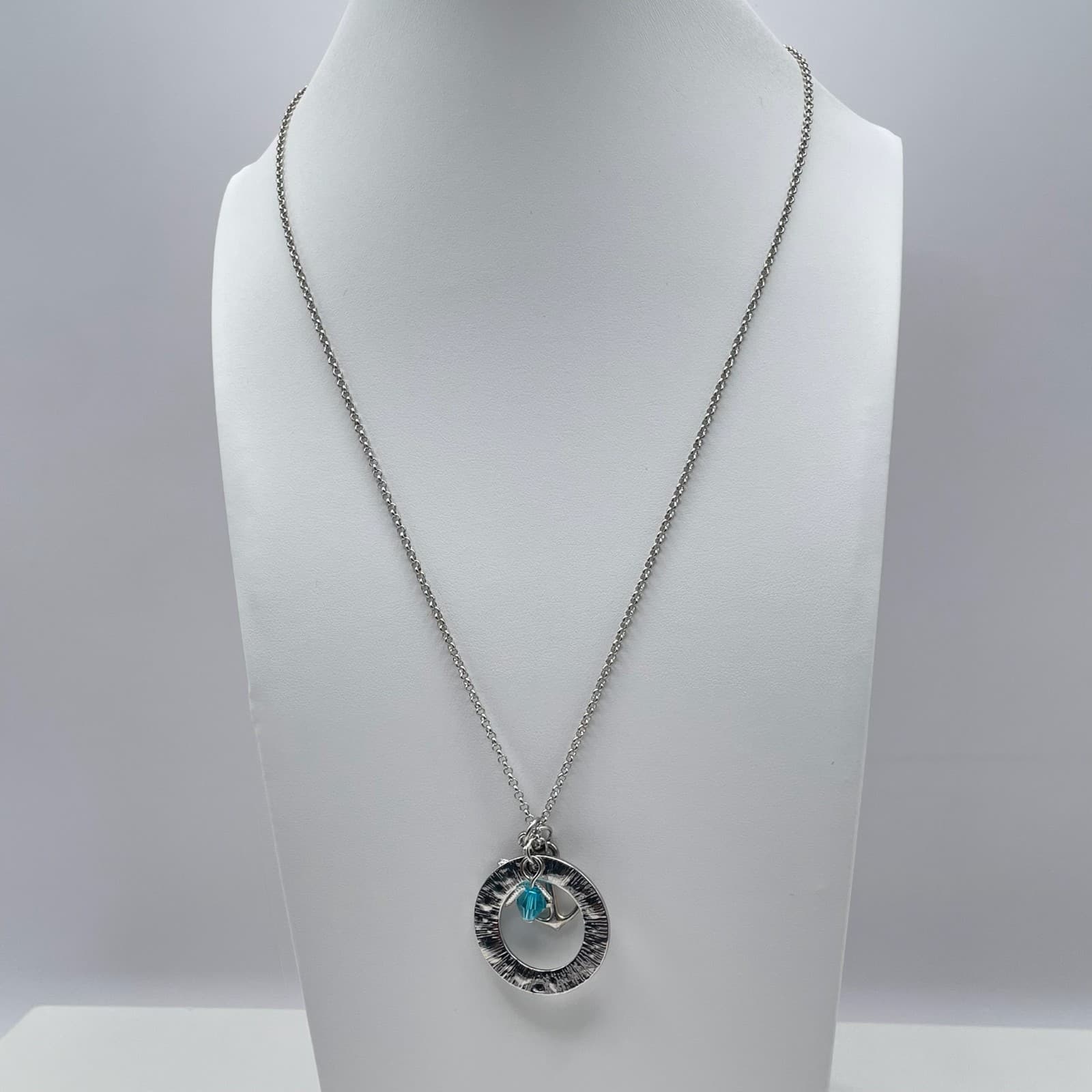 Vintage Y2K Silver Tone I Refuse to Sink Anchor Starfish Teal Crystal Necklace - Image 1