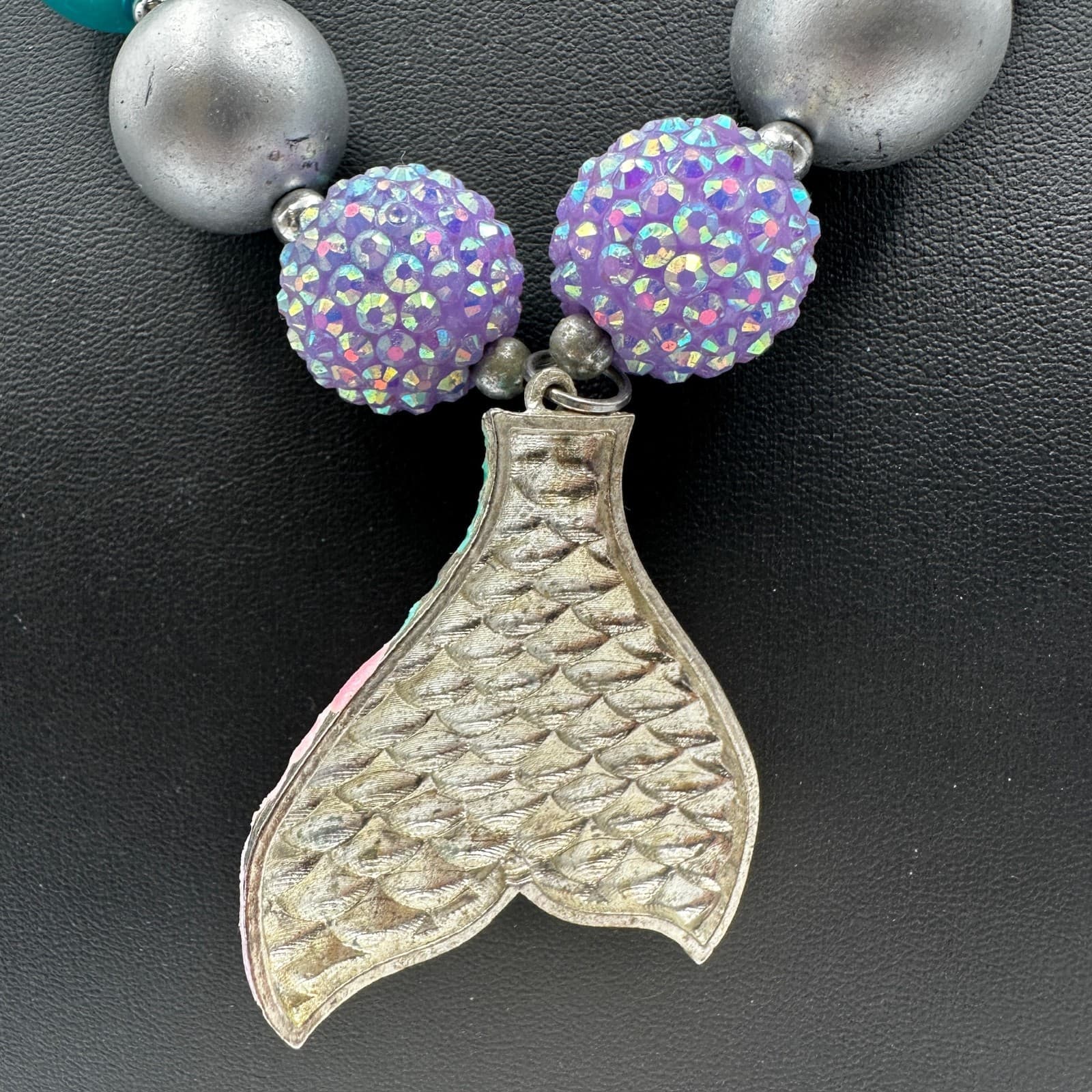 Chunky Bubblegum Bead Mermaid Tail Necklace Aqua Purple Kids Jewelry Gift - Thumbnail 3