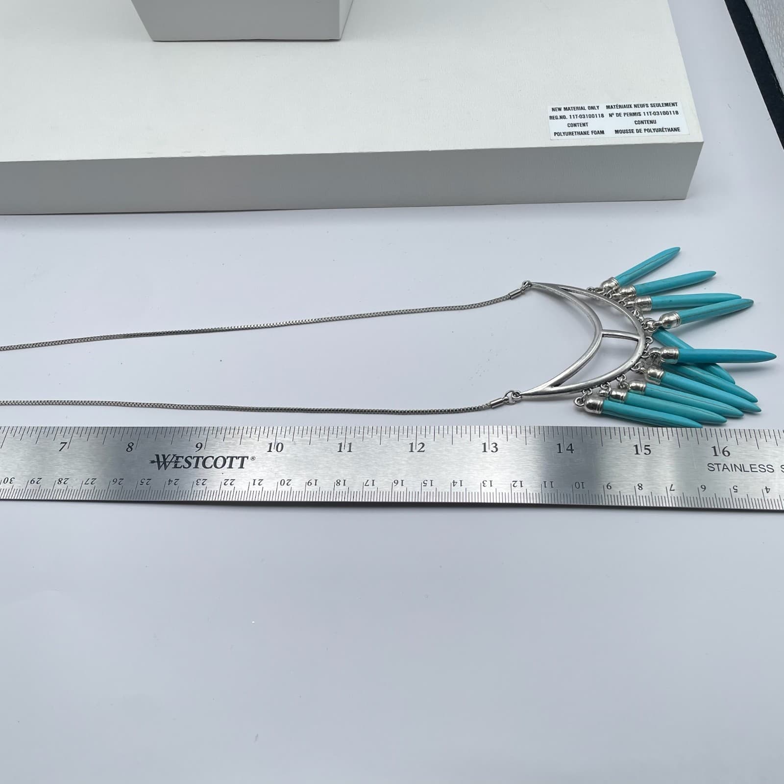 Vintage 90s Boho Turquoise Drops Crescent Necklace Silver Tone Spike Jewelry - Thumbnail 10