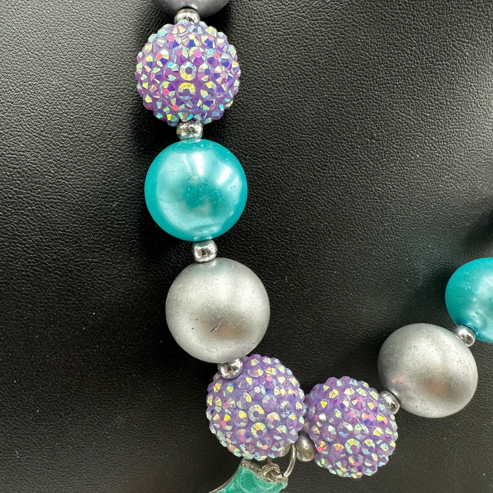 Chunky Bubblegum Bead Mermaid Tail Necklace Aqua Purple Kids Jewelry Gift - Thumbnail 4