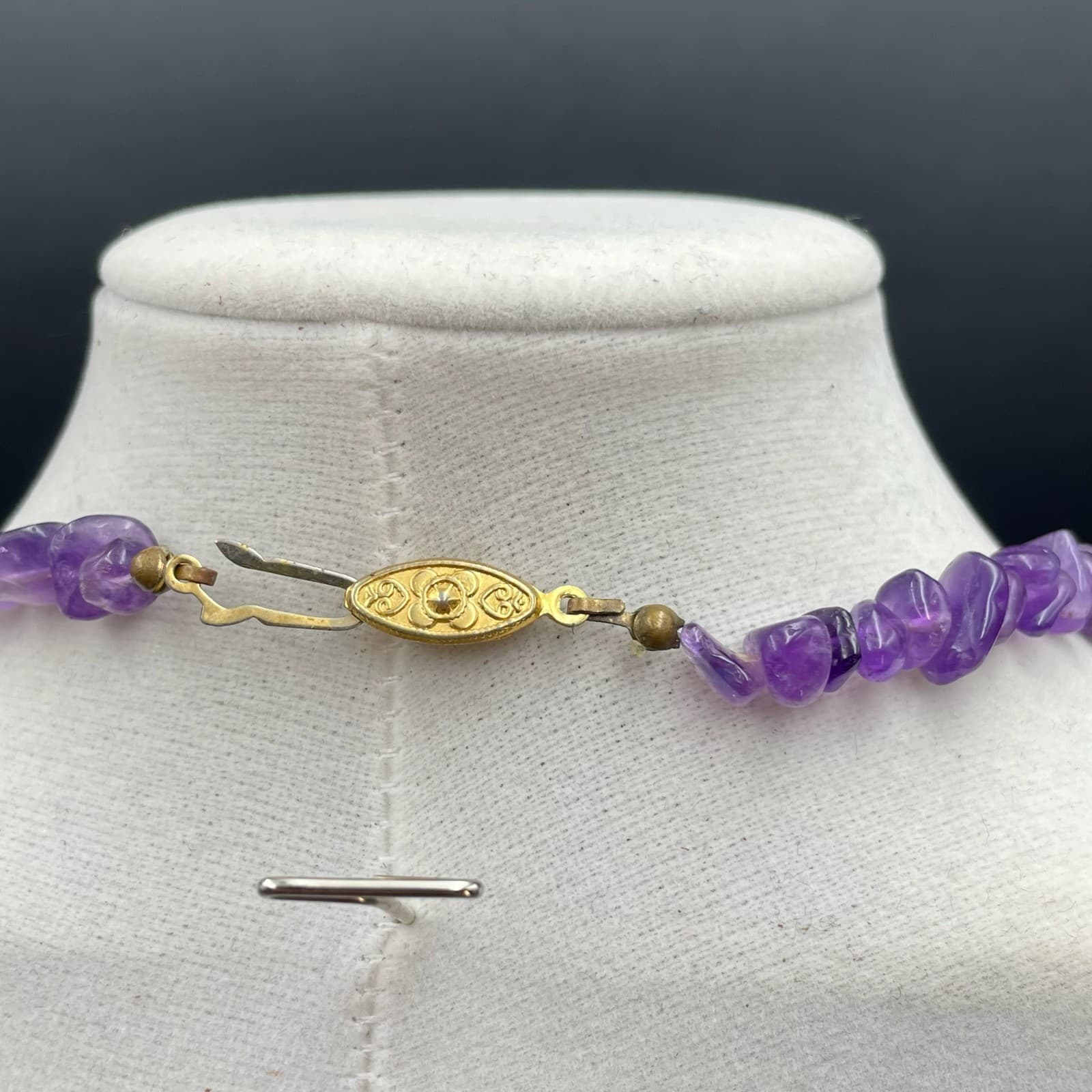 Vintage Purple Classic Fashion Handmade Gold-Tone Clasp Amethyst Chip Necklace - Thumbnail 8