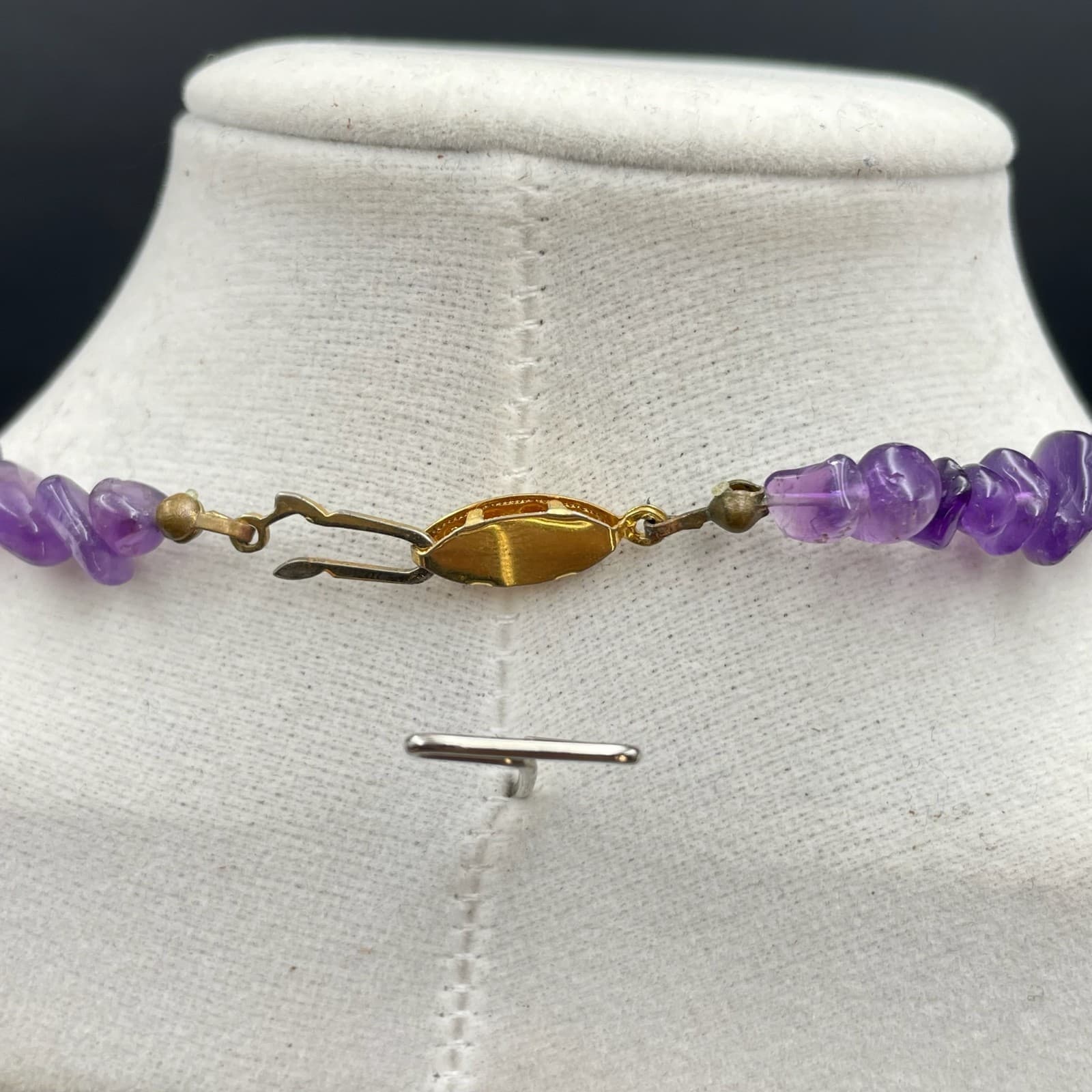 Vintage Purple Classic Fashion Handmade Gold-Tone Clasp Amethyst Chip Necklace - Thumbnail 7