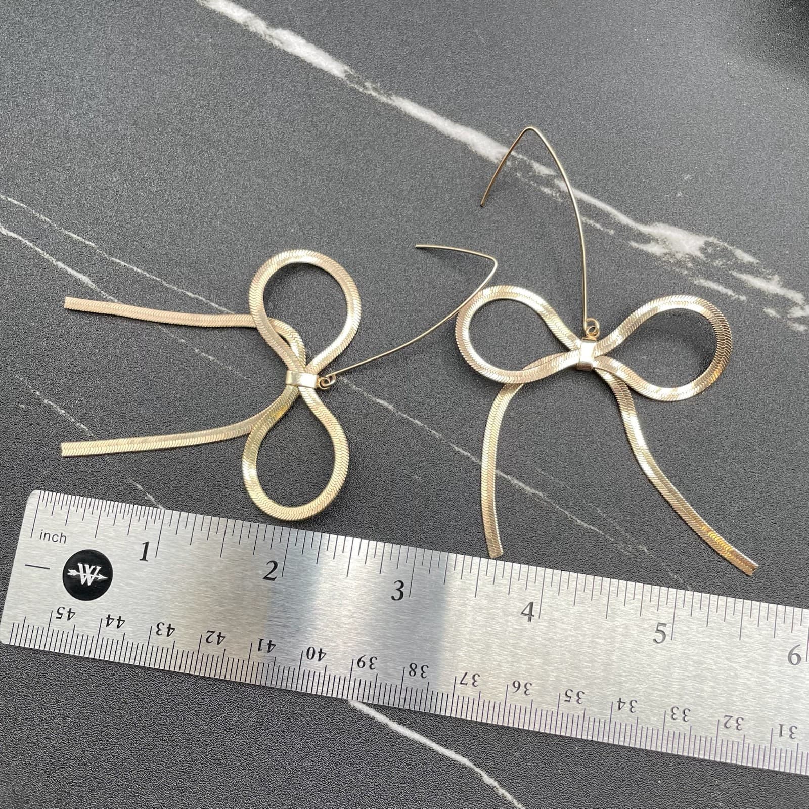 Classic Gold-Tone Fashion Herringbone Snake Chain Bow Drop French Hook Earrings - Thumbnail 11