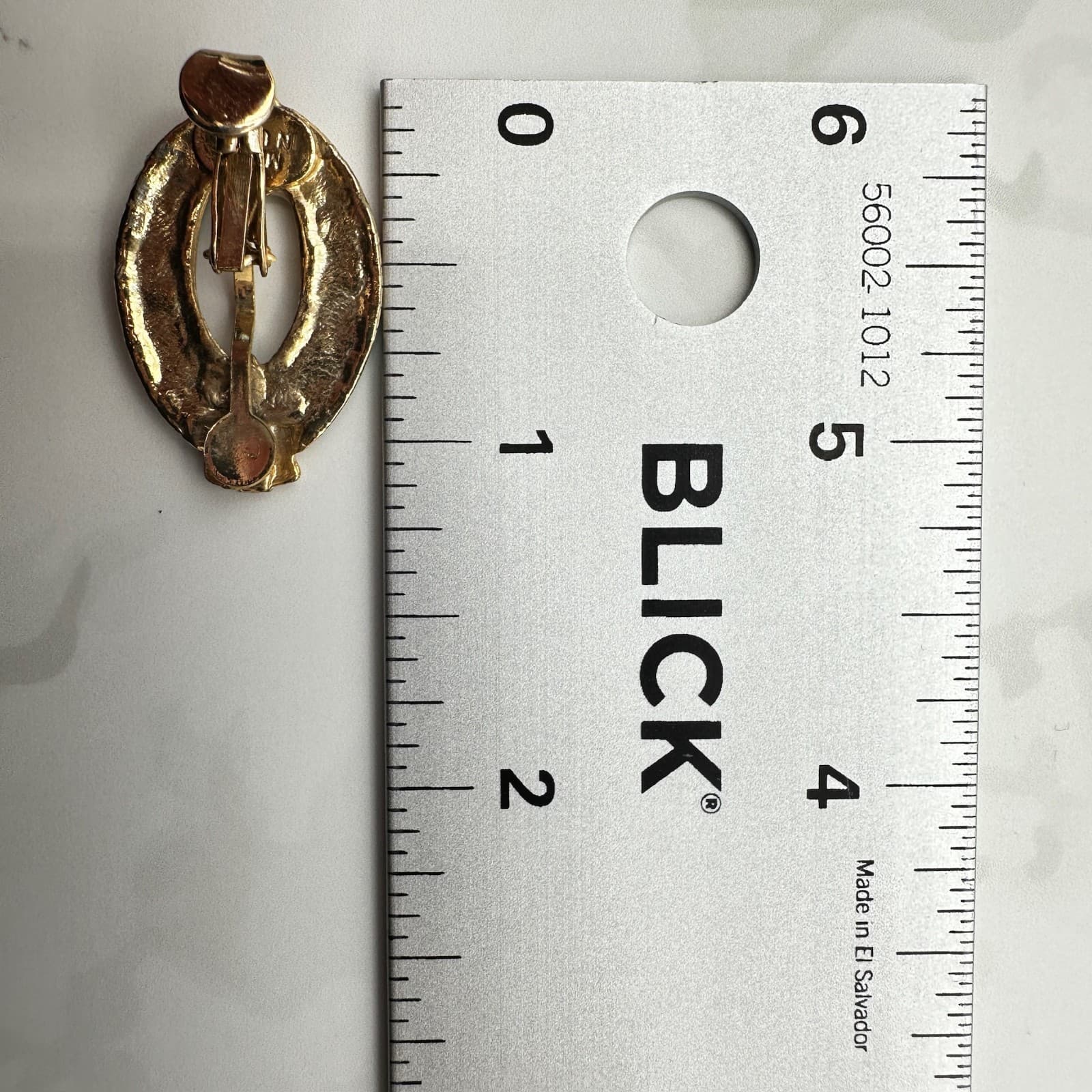 Vintage Gold-Tone Oval Shaped Marbled Enamel Stud Clip-On Earning USA Made - Thumbnail 6