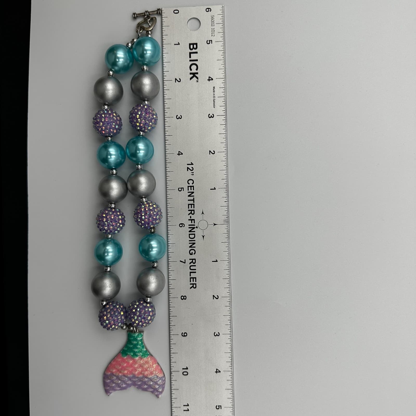 Chunky Bubblegum Bead Mermaid Tail Necklace Aqua Purple Kids Jewelry Gift - Thumbnail 7