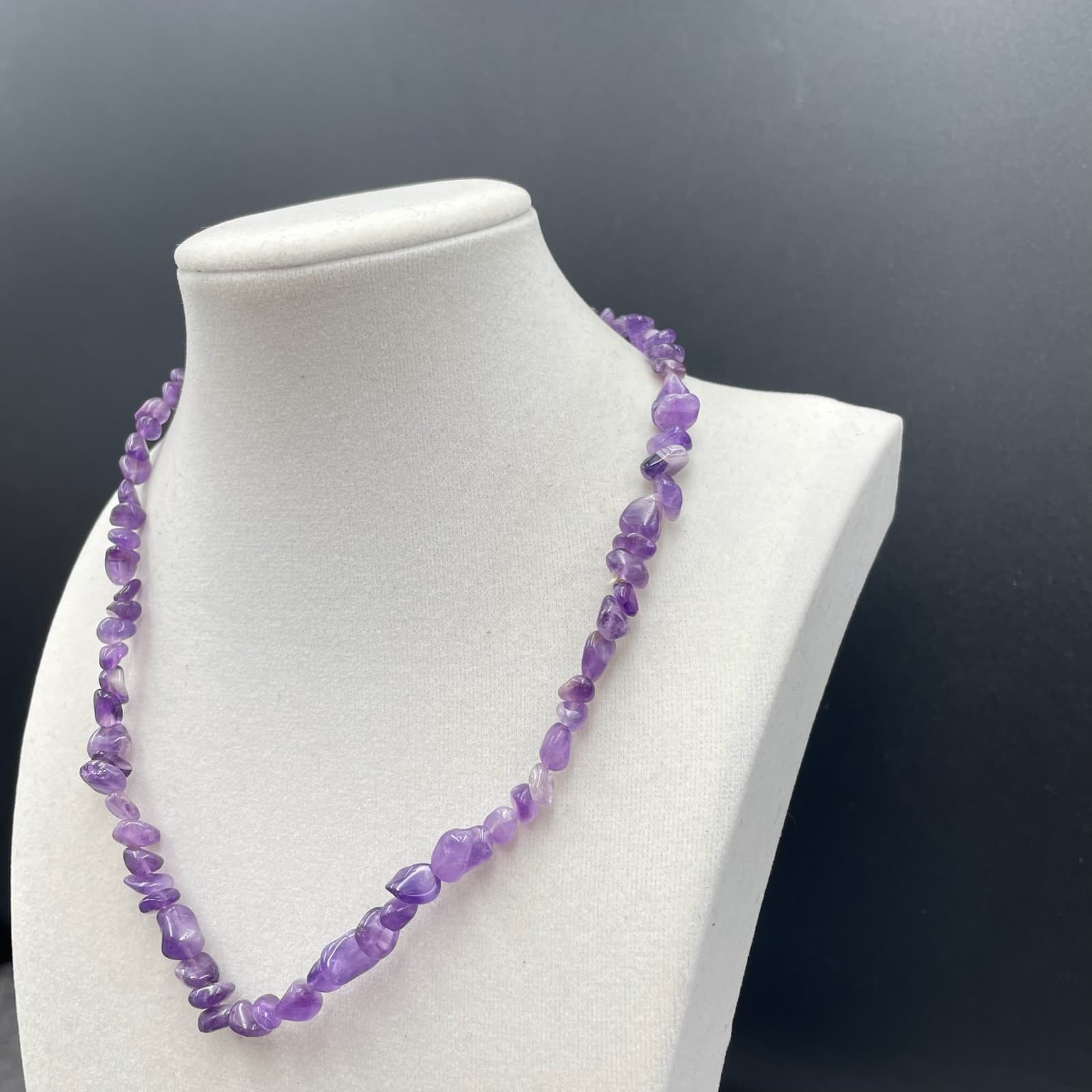 Vintage Purple Classic Fashion Handmade Gold-Tone Clasp Amethyst Chip Necklace - Thumbnail 3