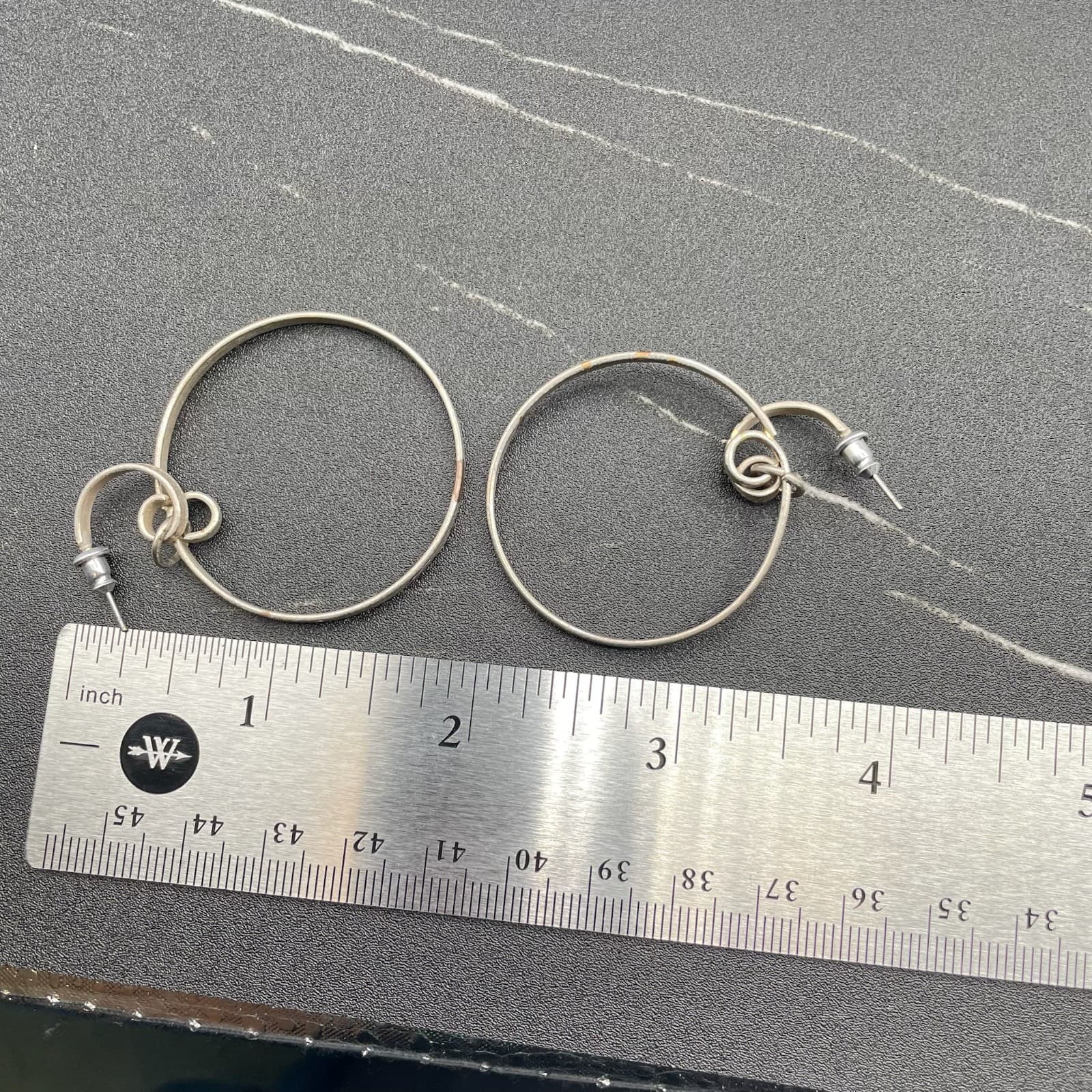 Contemporary Silver-Tone Classic Pebbled Multi-Link Geometric Hoop Drop Earrings - Thumbnail 14