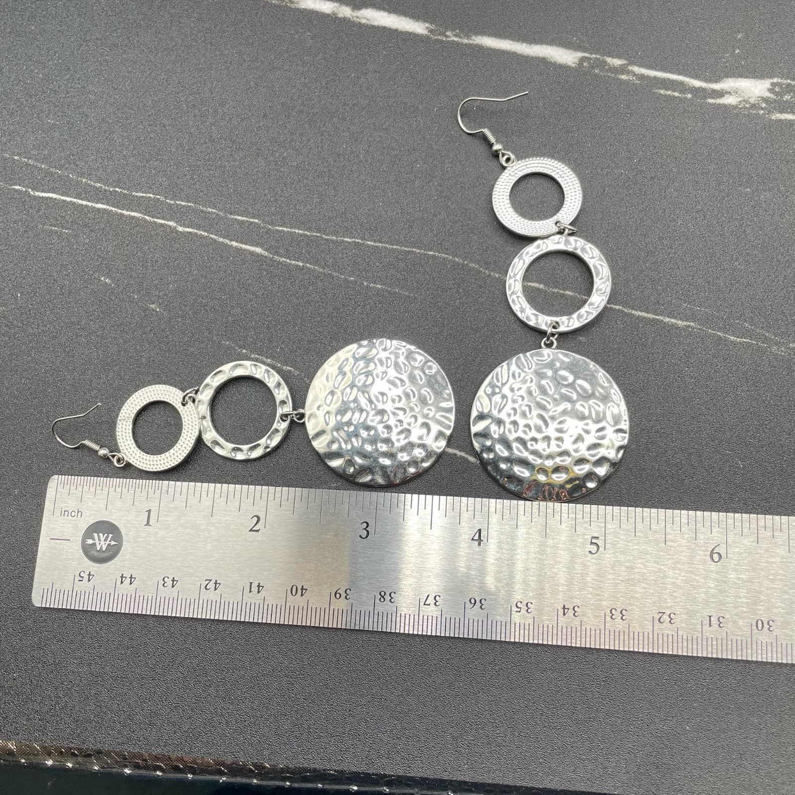 Bohemian Silver-Tone Hammered Triple Blooming Baubles Drop Dangle Earrings - Thumbnail 11