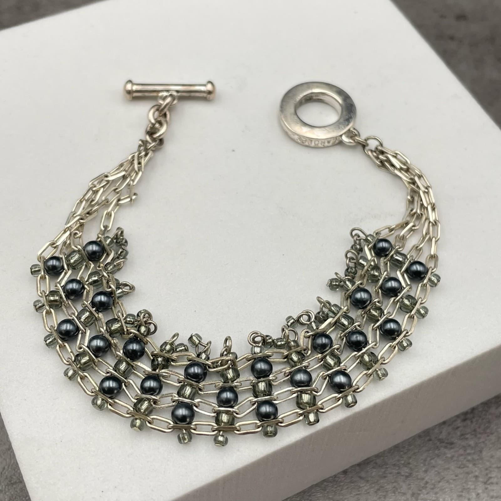 Vintage Carolee Silver-Tone Classic Seed Beads Toggle Multi-Strand Mesh Bracelet - Image 1