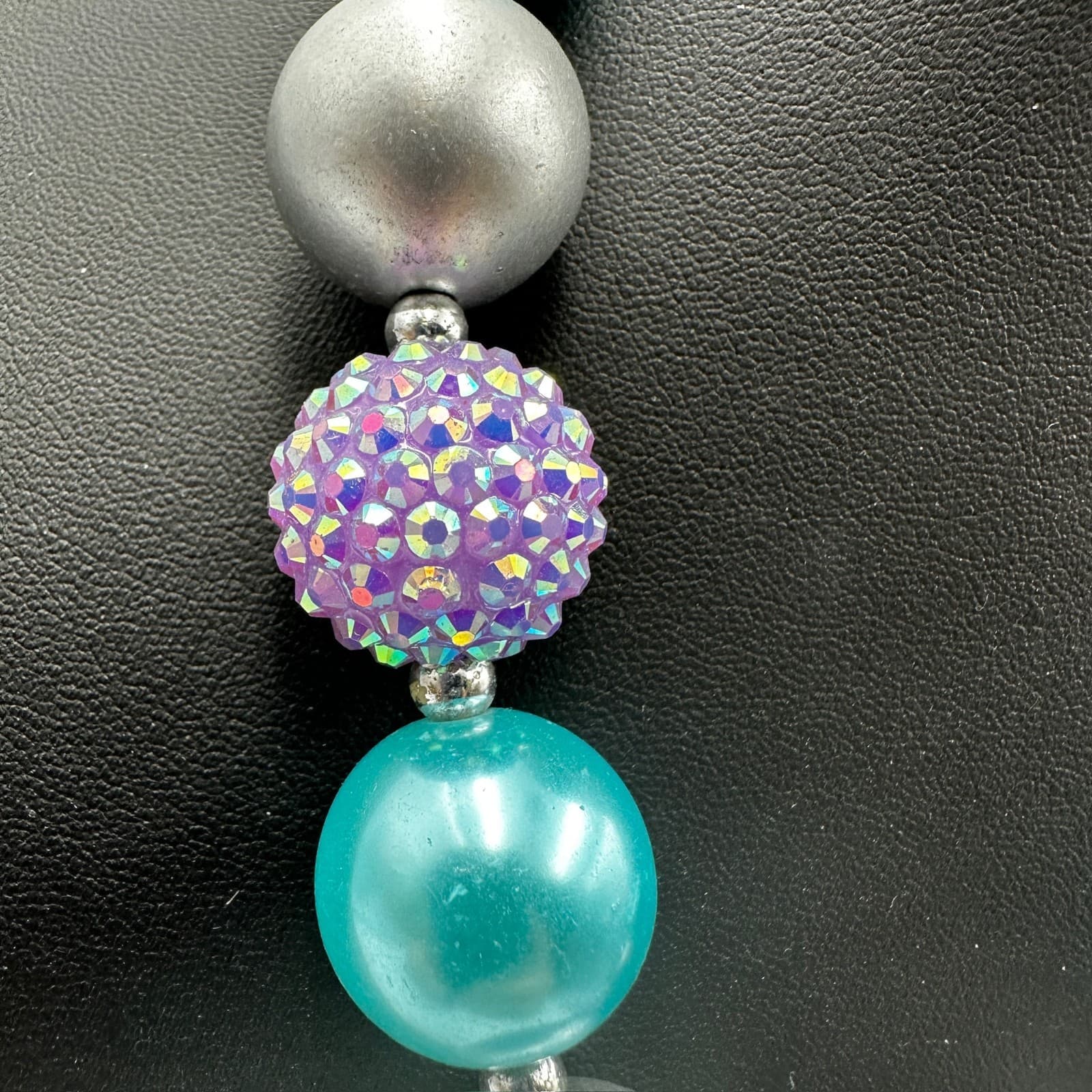 Chunky Bubblegum Bead Mermaid Tail Necklace Aqua Purple Kids Jewelry Gift - Thumbnail 5