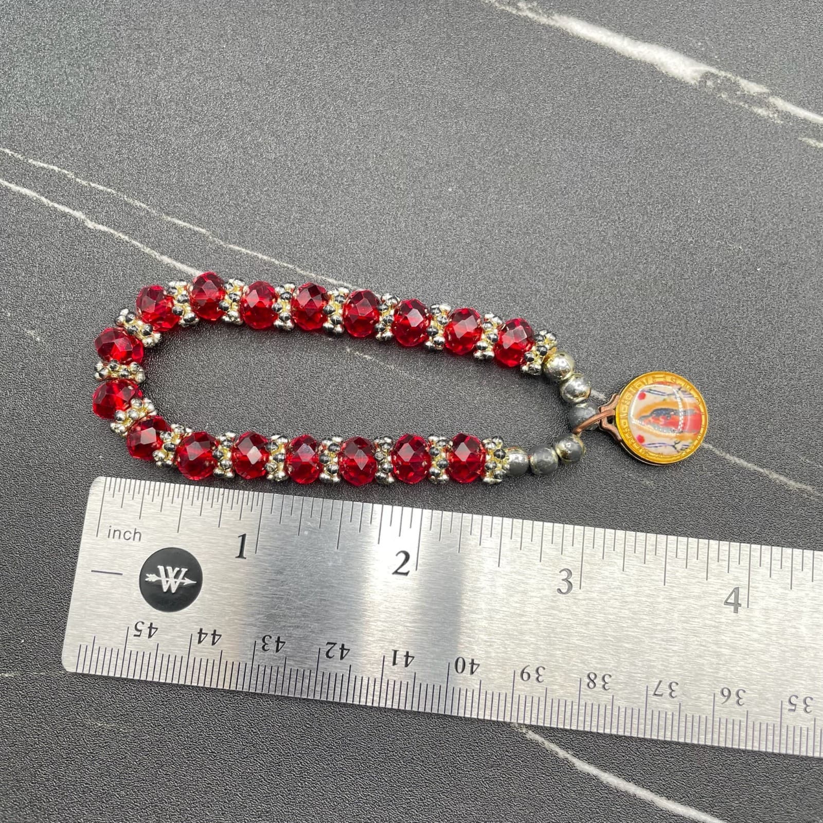 Traditional Red Faceted Glass Virgen De Guadalupe Saint Benedict Beaded Bracelet - Thumbnail 6