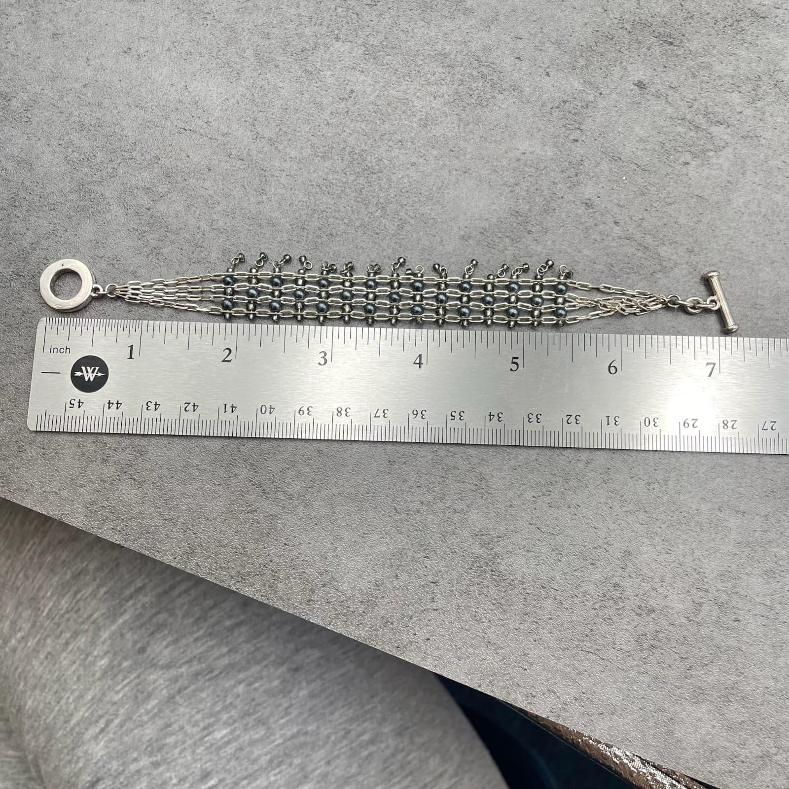 Vintage Carolee Silver-Tone Classic Seed Beads Toggle Multi-Strand Mesh Bracelet - Thumbnail 5