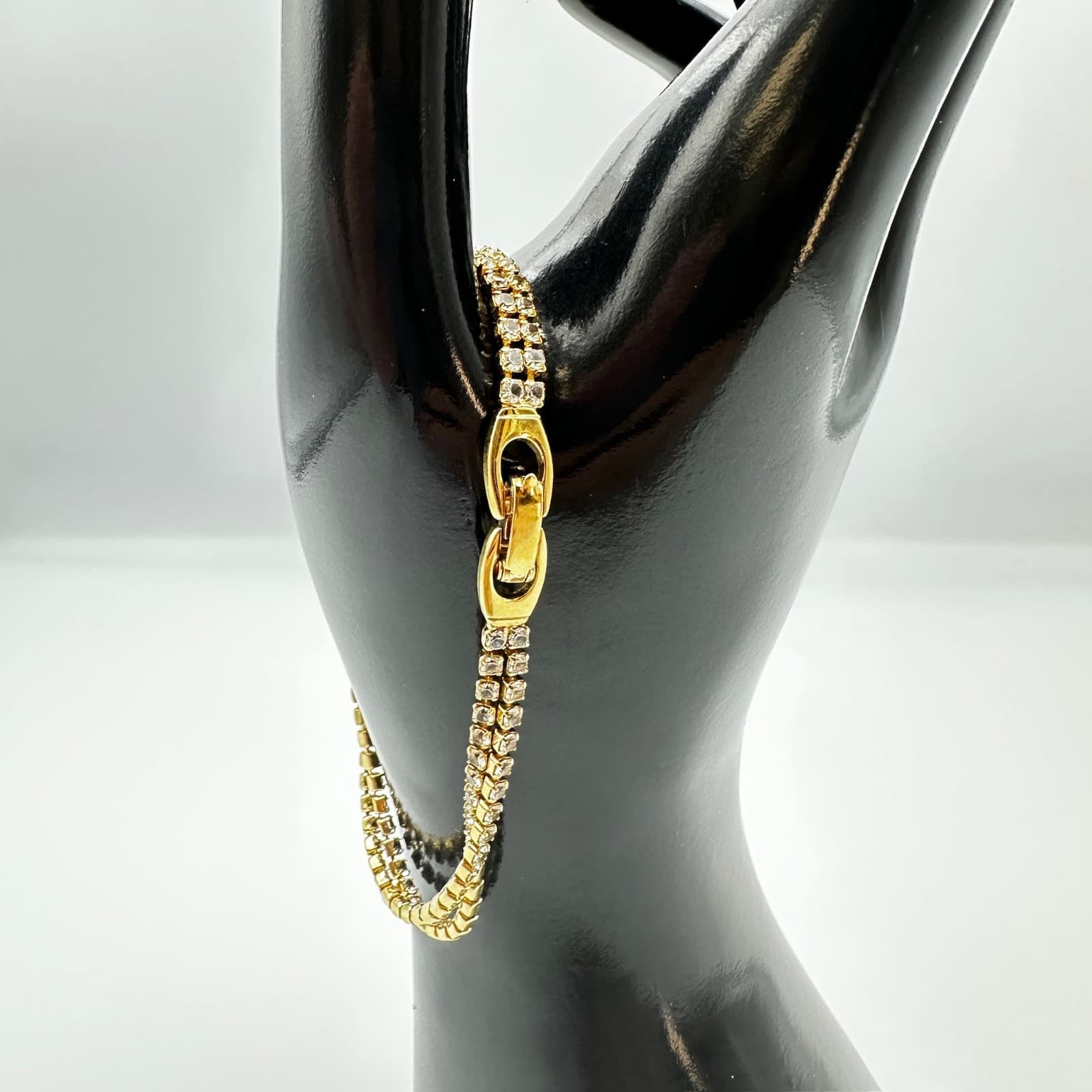 Gold-Tone Rhinestone Tennis Bracelet – Classic Sparkle Chain - Thumbnail 4