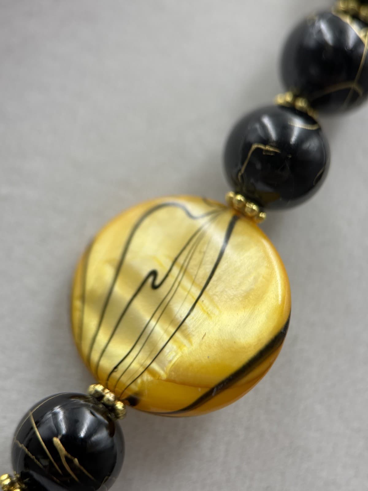 Vintage Black & Gold Glass Bead Necklace w/ Round Artistic Accents - Thumbnail 5