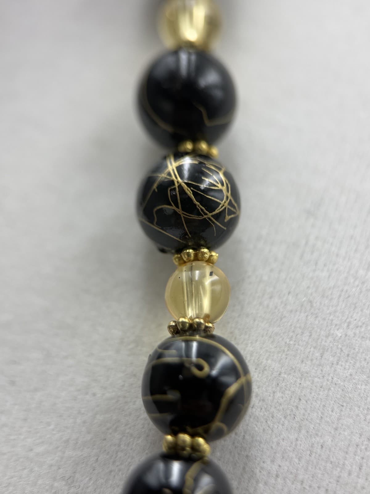 Vintage Black & Gold Glass Bead Necklace w/ Round Artistic Accents - Thumbnail 6