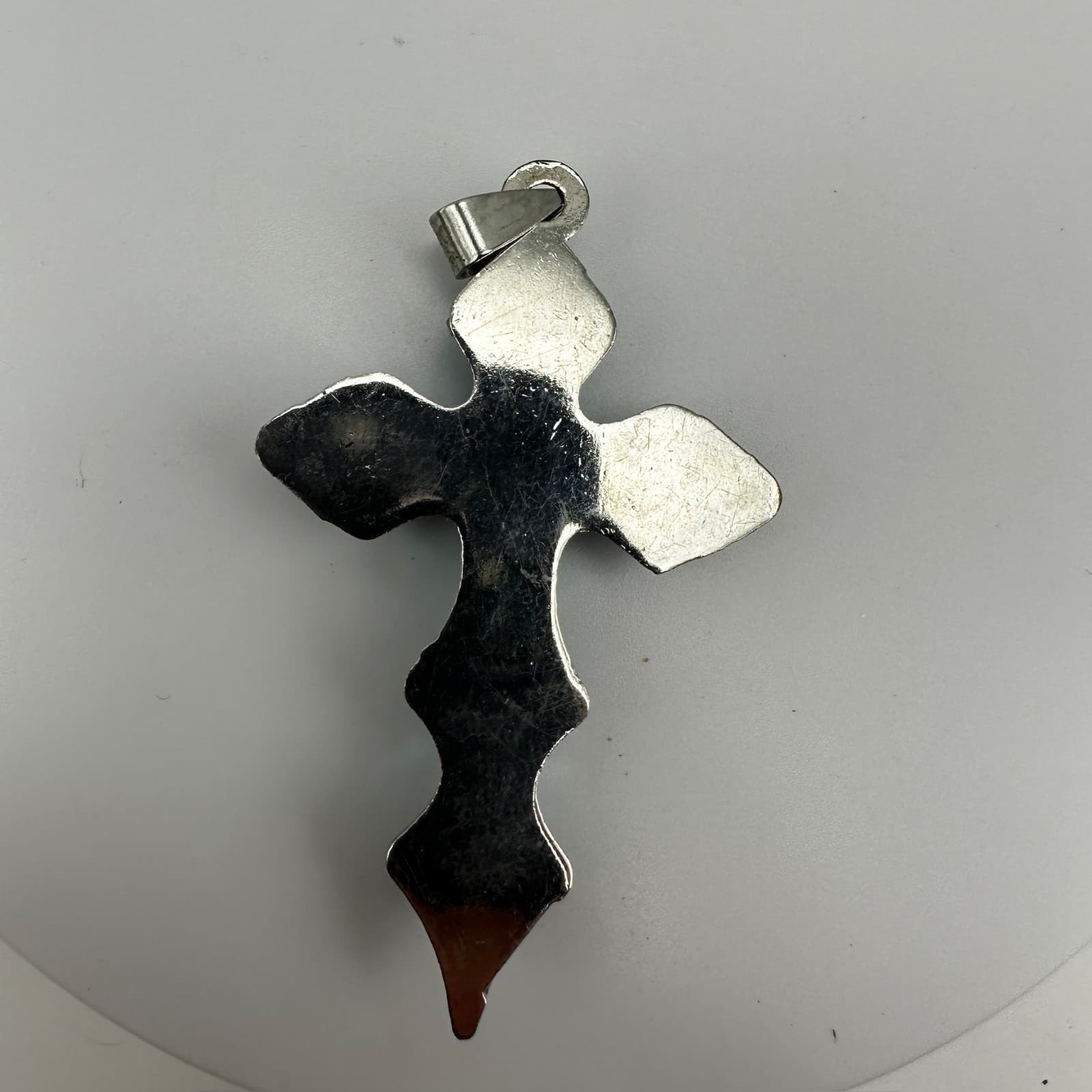 Vintage 80s Gothic Blue Enamel Silver Tone Large Cross Pendant Necklace Jewelry - Thumbnail 5