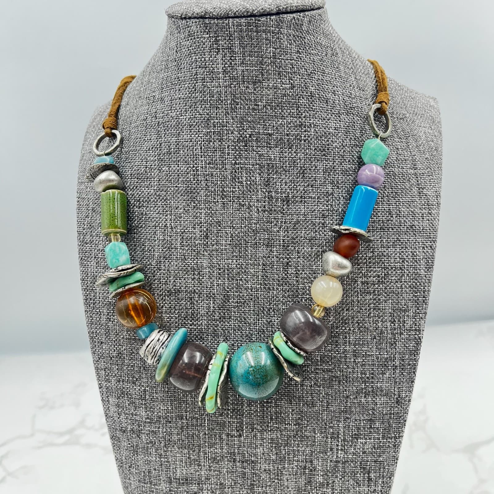 Vintage Coldwater Creek Multi-Color Beaded Statement Necklace – Boho Artisan - Image 1
