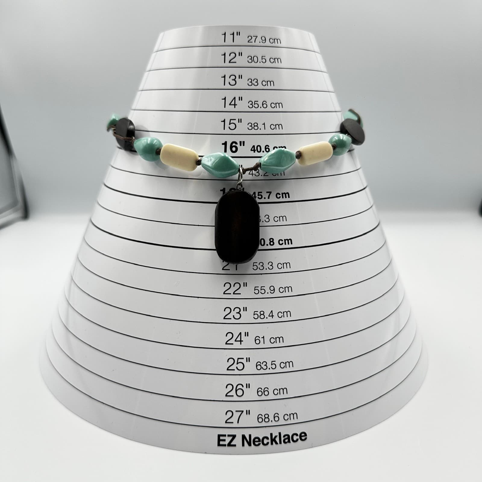 Chunky Black Turquoise Ivory Bead Boho Statement Necklace Adjustable Cord - Thumbnail 6