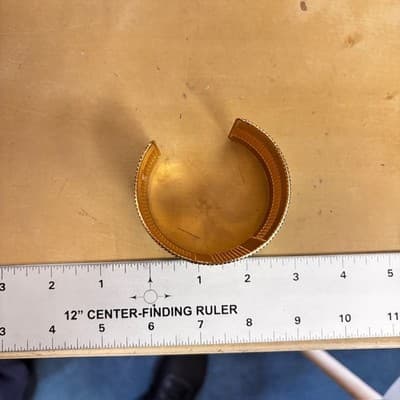 Vintage Gold Tone Green Enamel Mesh Wide Cuff Bracelet Geometric Abstract - Thumbnail 8