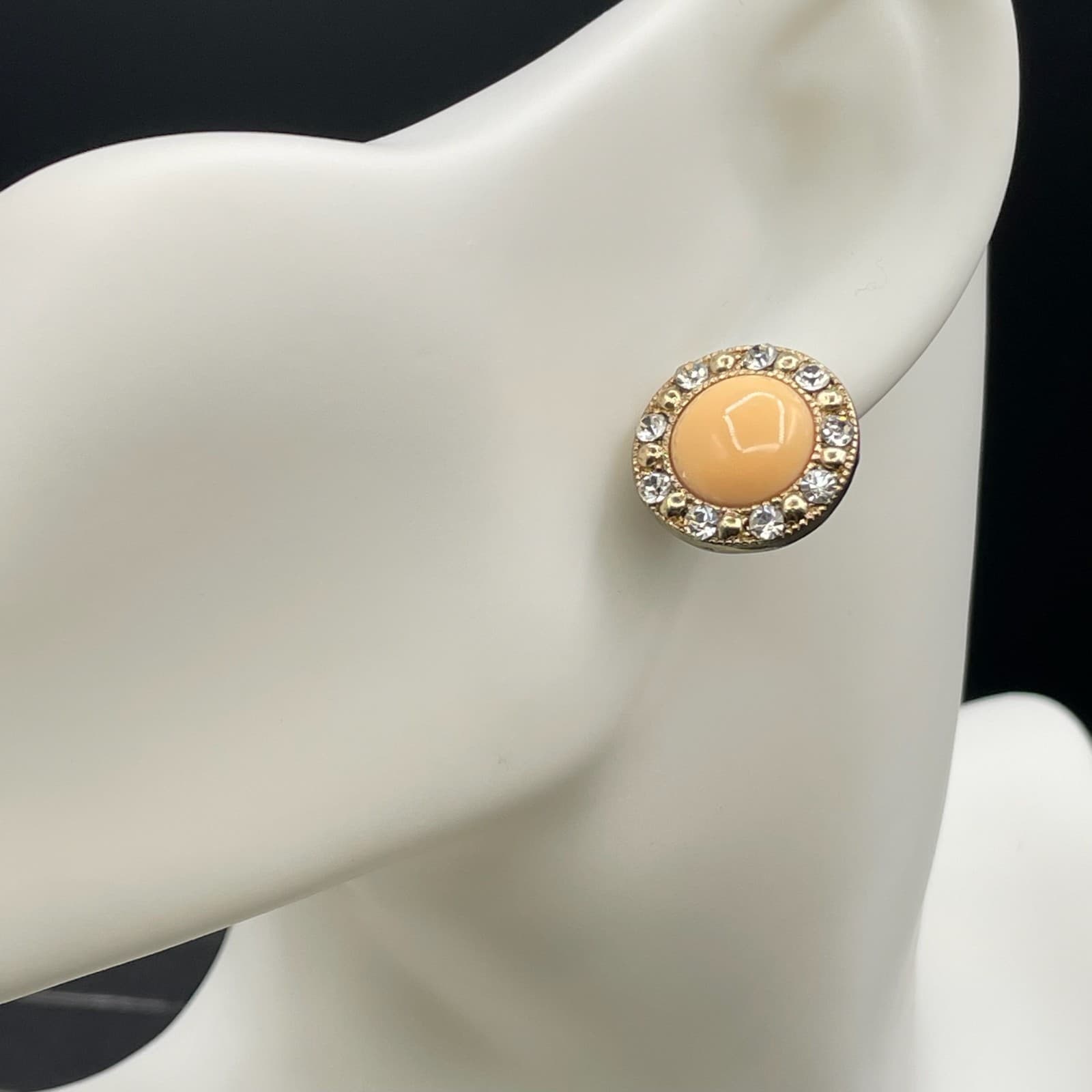 Classic Gold-Tone Star-Motif Rhinestone-Embellished Cabochon Halo Stud Earrings - Image 1