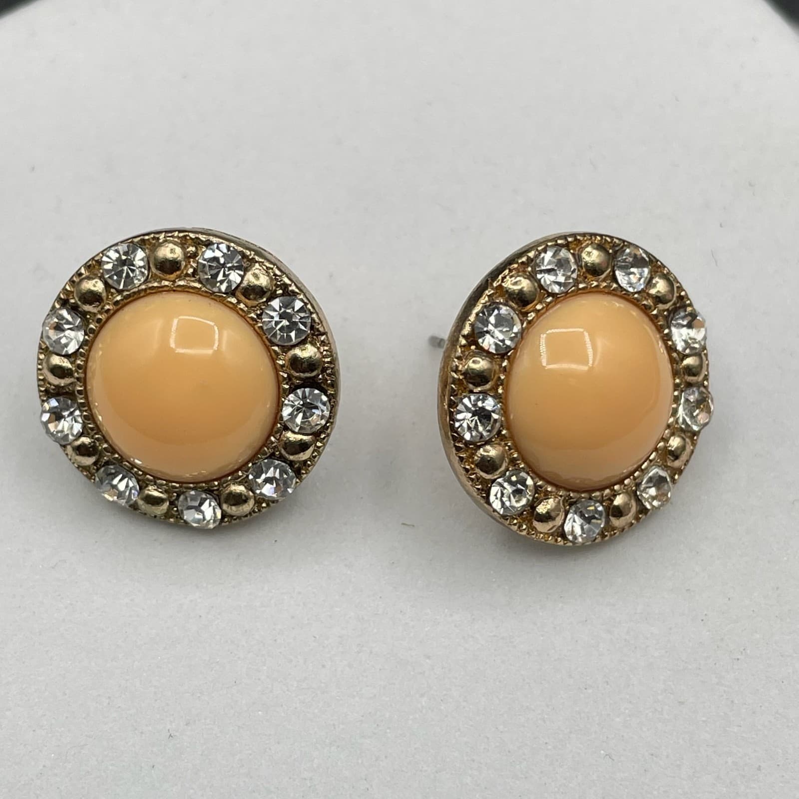 Classic Gold-Tone Star-Motif Rhinestone-Embellished Cabochon Halo Stud Earrings - Thumbnail 4