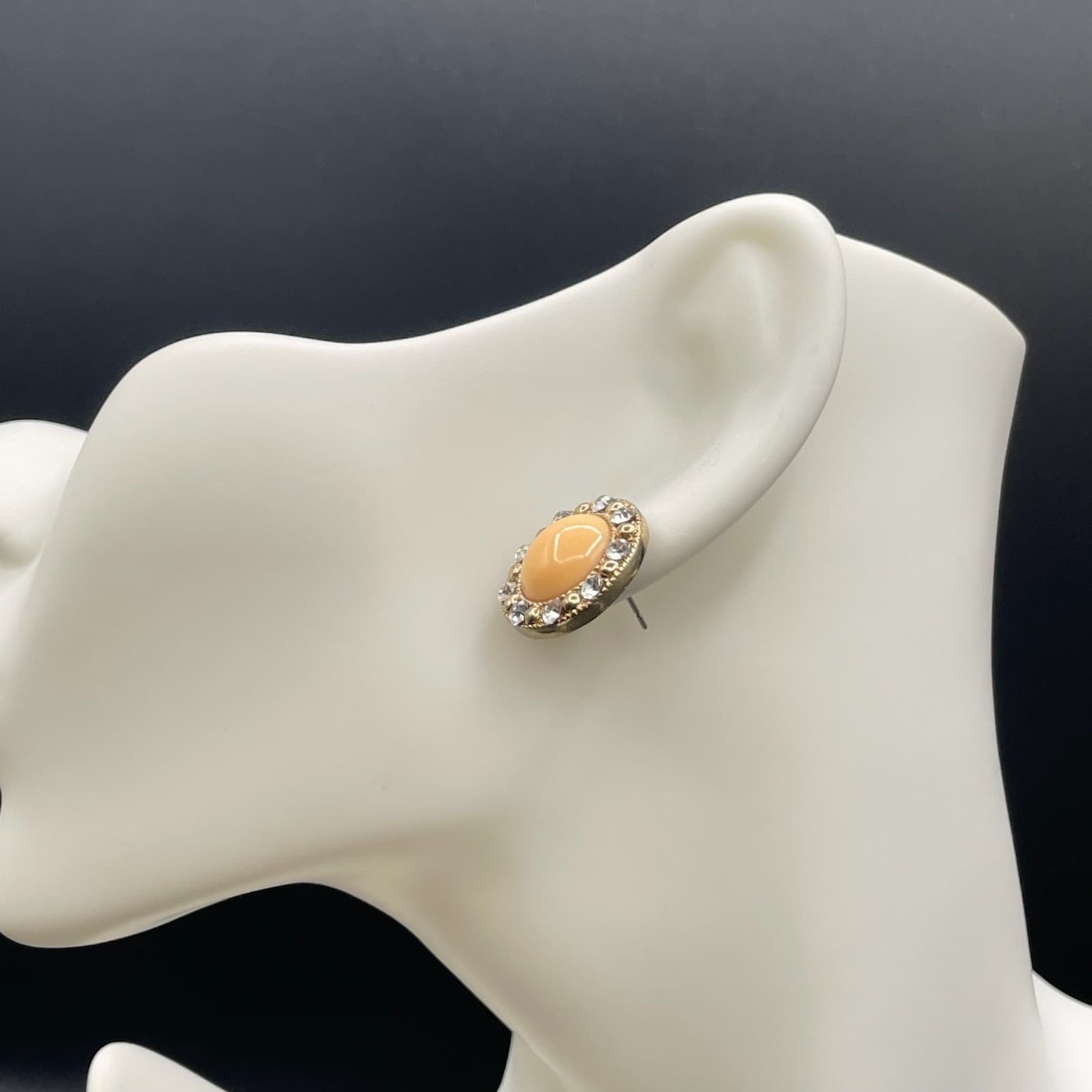 Classic Gold-Tone Star-Motif Rhinestone-Embellished Cabochon Halo Stud Earrings - Thumbnail 8