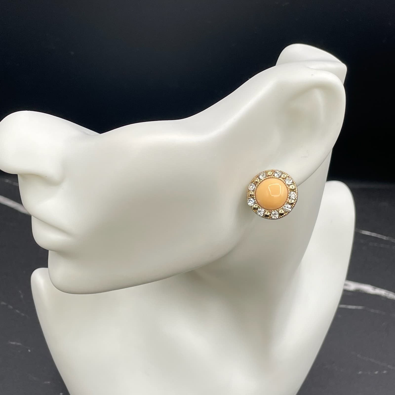 Classic Gold-Tone Star-Motif Rhinestone-Embellished Cabochon Halo Stud Earrings - Thumbnail 9