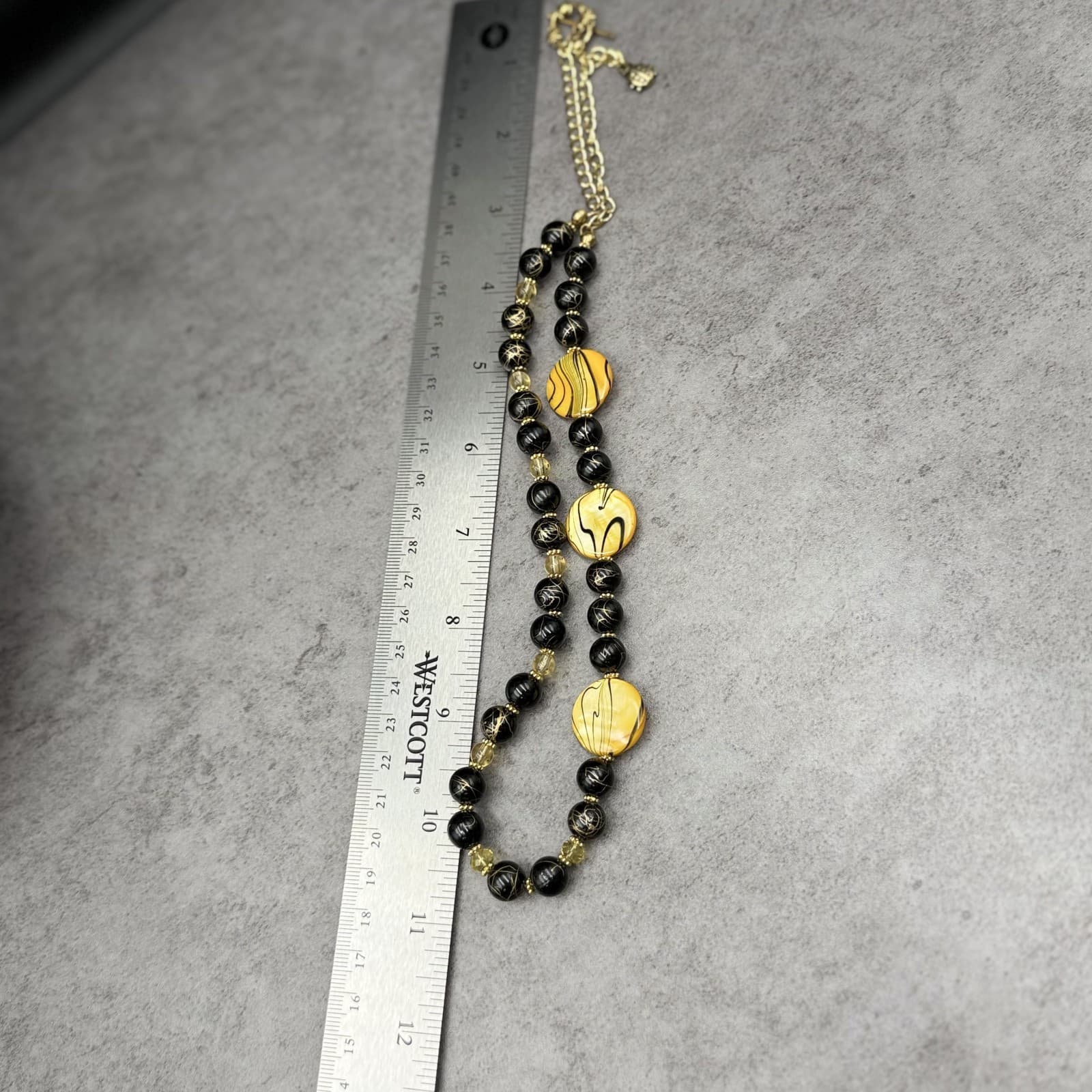 Vintage Black & Gold Glass Bead Necklace w/ Round Artistic Accents - Thumbnail 8