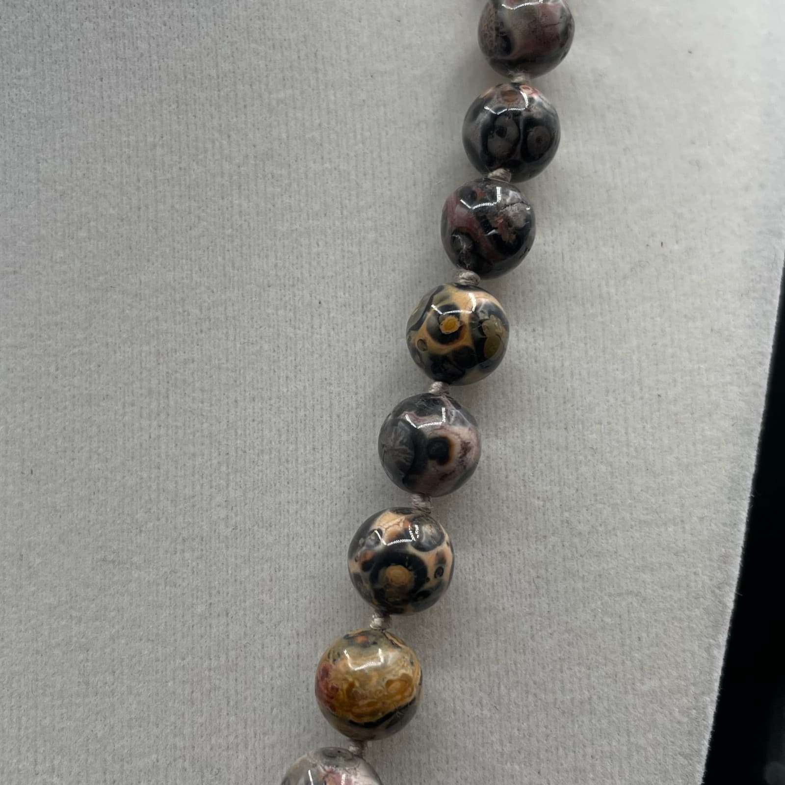 Contemporary Beige Classic Carved Shell Leopard Skin Jasper Statement Necklace - Thumbnail 6