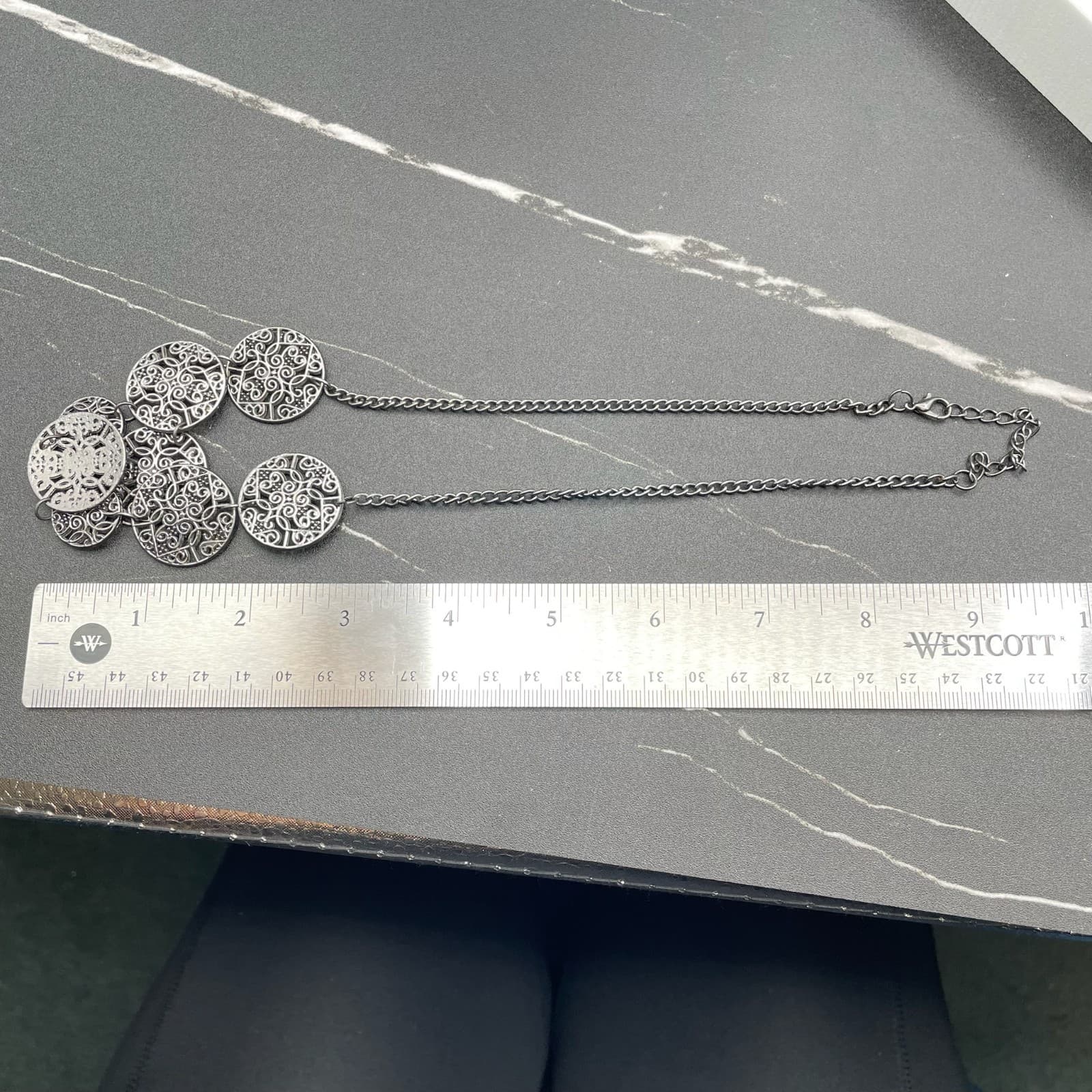 Classic Silver-Tone Curb Chain Filigree Medallion Bib Statement Lobster Necklace - Thumbnail 9