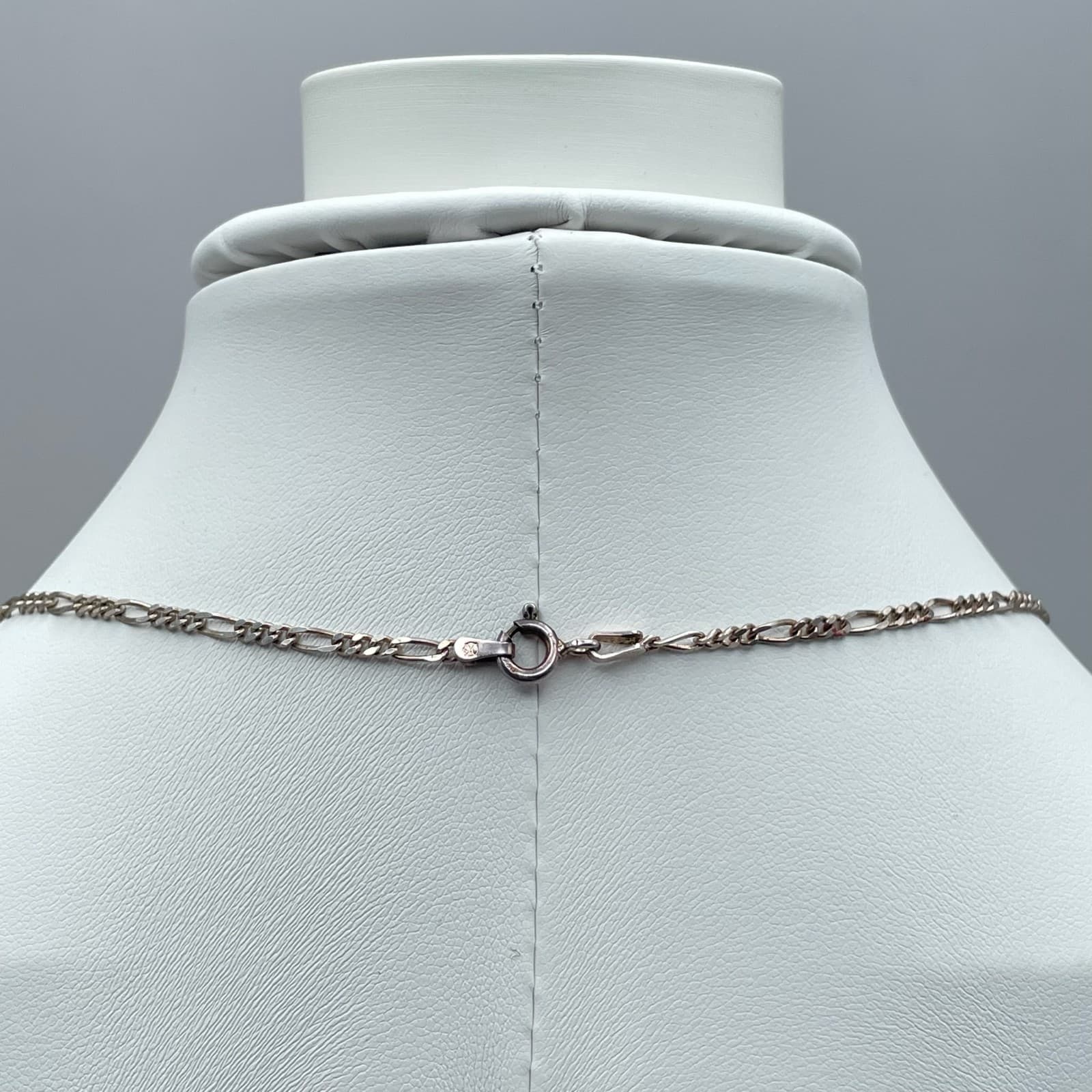 Vintage Y2K Silver Tone Necklace Blue & Pink Splatter Paint Pendant Figaro Chain - Thumbnail 10