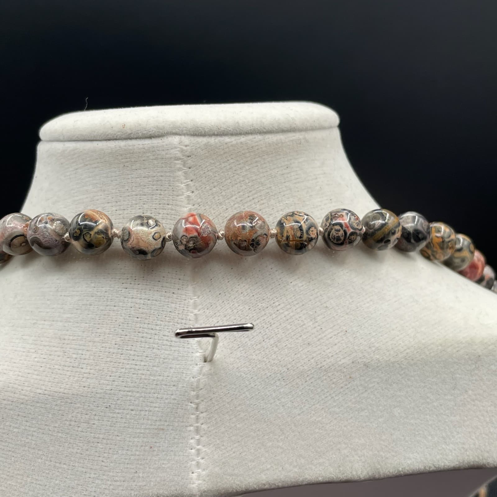 Contemporary Beige Classic Carved Shell Leopard Skin Jasper Statement Necklace - Thumbnail 8