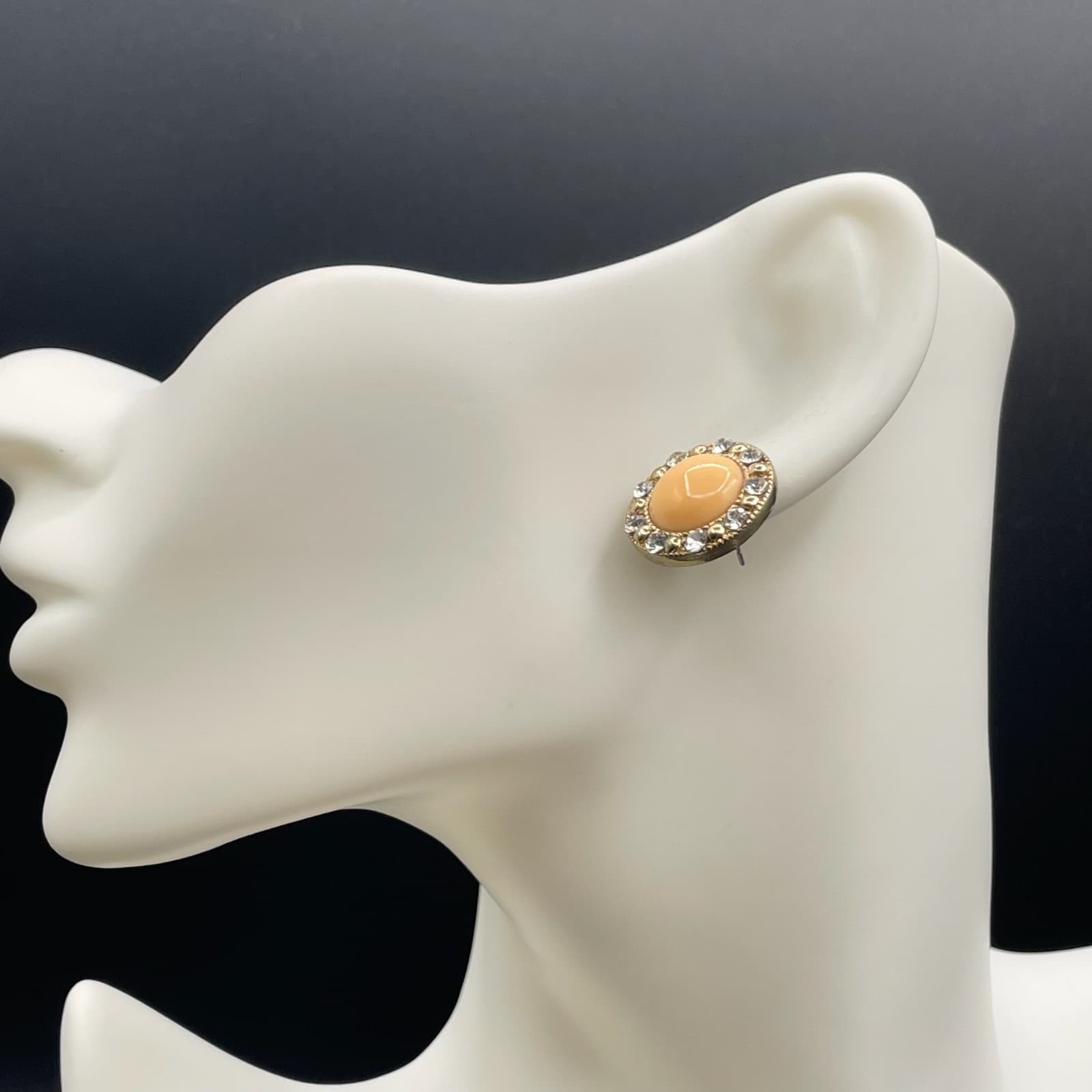 Classic Gold-Tone Star-Motif Rhinestone-Embellished Cabochon Halo Stud Earrings - Thumbnail 7