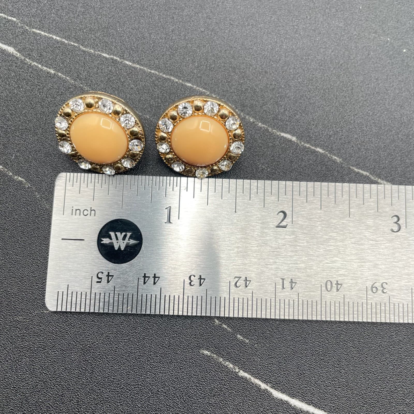 Classic Gold-Tone Star-Motif Rhinestone-Embellished Cabochon Halo Stud Earrings - Thumbnail 10