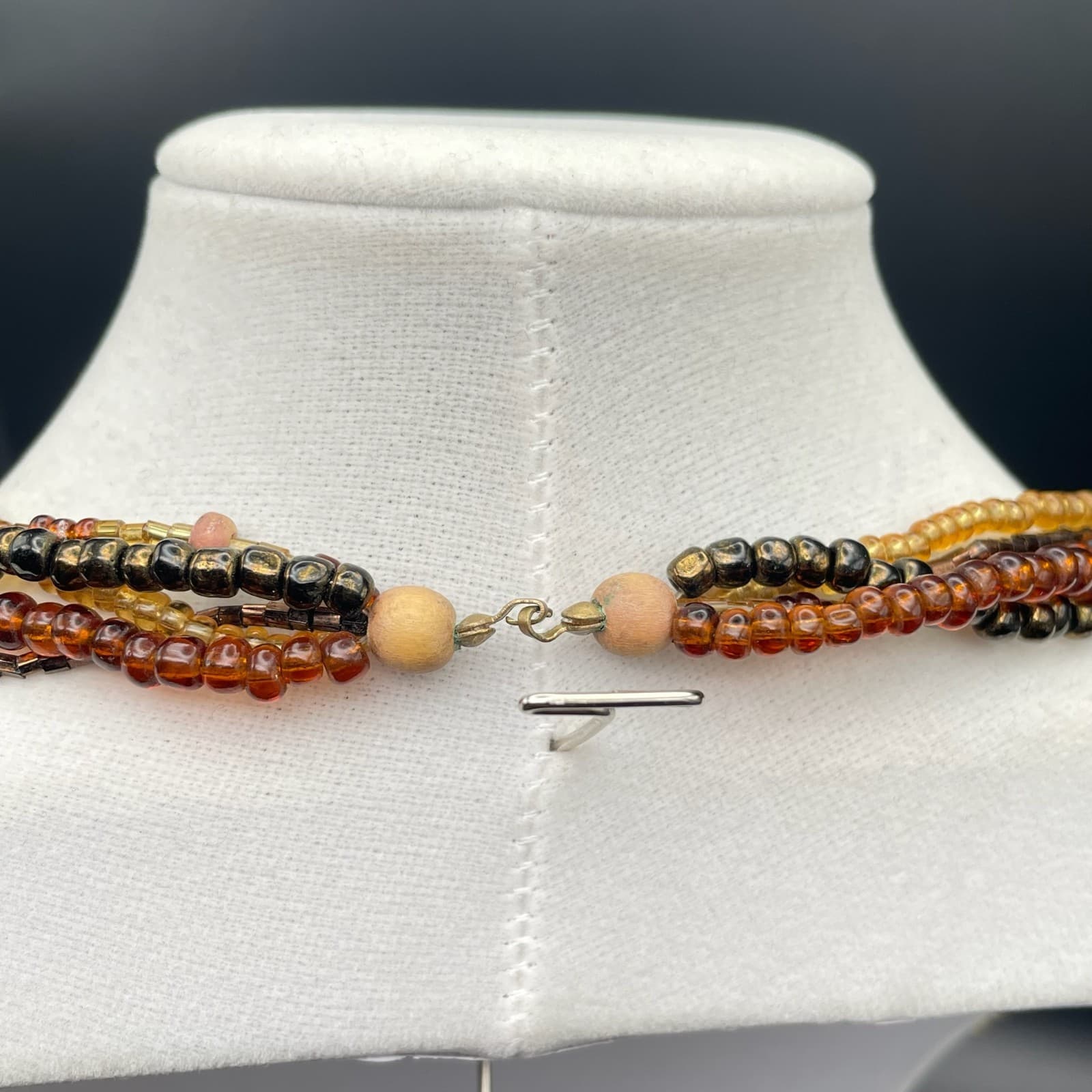 Vintage Statement Multi-Strand Necklace Shell Mother of Pearl Amber Color Beads - Thumbnail 11