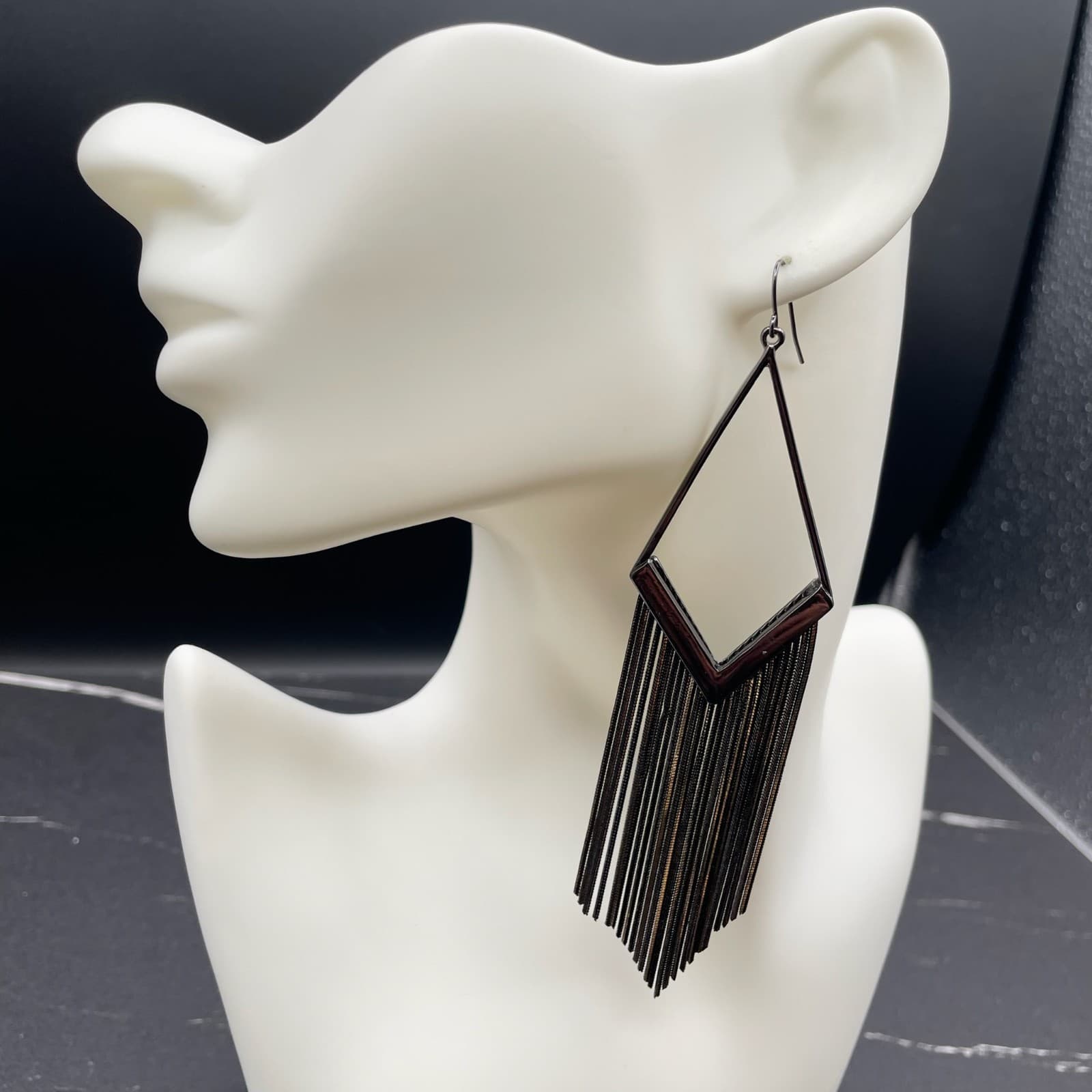 Modern Silver-Tone Classic Gunmetal Snake Chain Tassel Drop French Hook Earring - Image 1